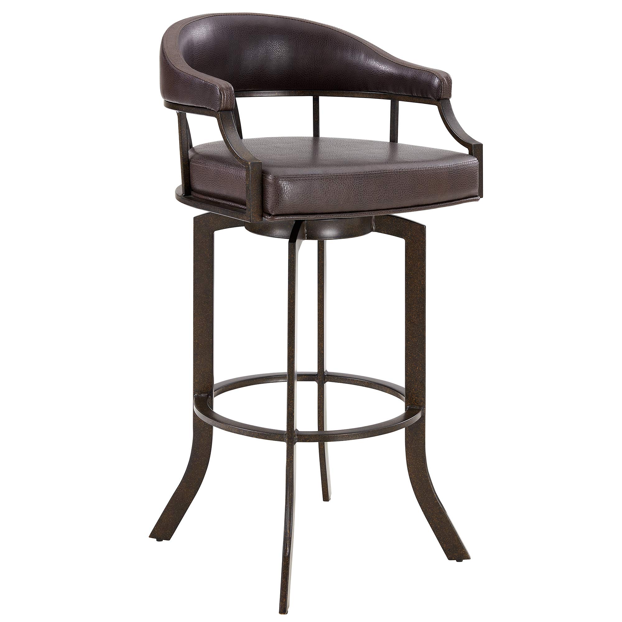 Armen Living Edy Contemporary Faux Leather Swivel Bar Stool - 30 Inch Kitchen Counter Height Stool with Metal Base - Brown - Perfect for Breakfast Bars, Kitchen Islands & Modern Dining Areas