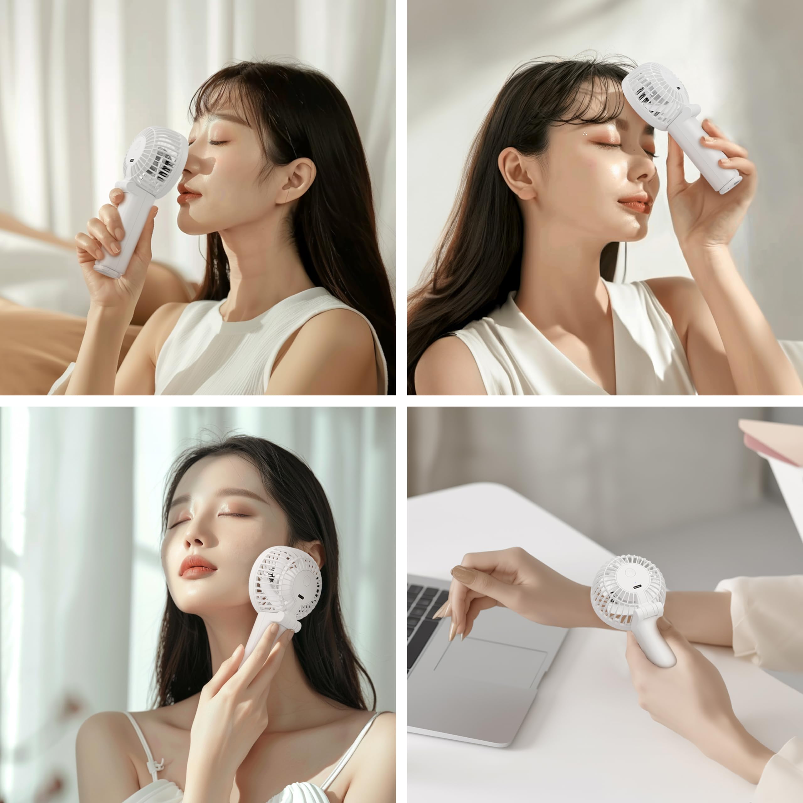5000mAh Rechargeable Handheld Cooling Fan - Portable Mini AC Fan with Foldable Design, Ice Cooling Technology for Men Women & Kids - Perfect for Beach Travel, Outdoor Activities, Camping and Office Use (White)
