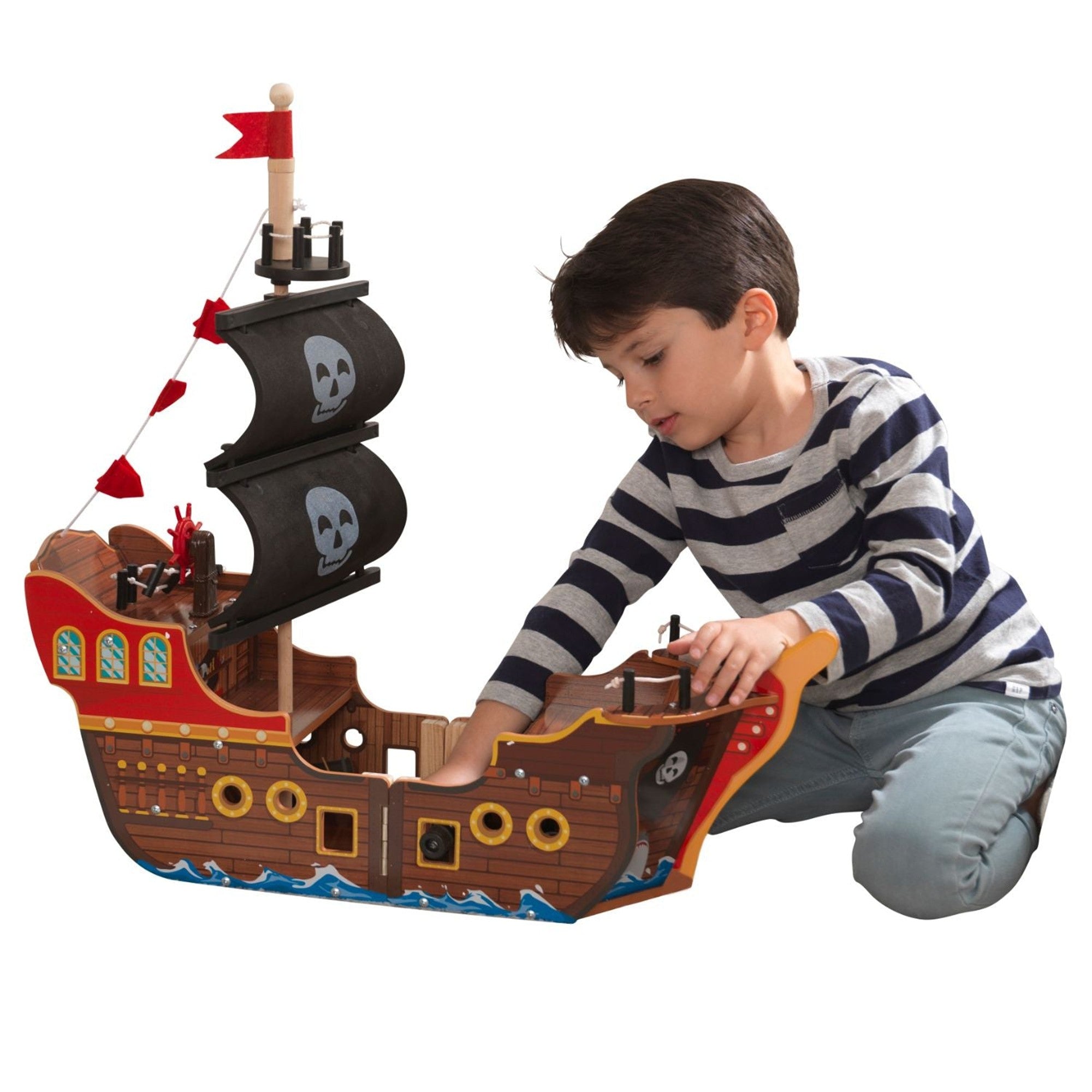 KidKraft Adventure Bound Pirate Ship Toy - Wooden Pirate Ship Playset for Kids with 2 Figures & Accessories - Perfect for Imaginative Play, Birthday Gifts & Indoor/Outdoor Playtime