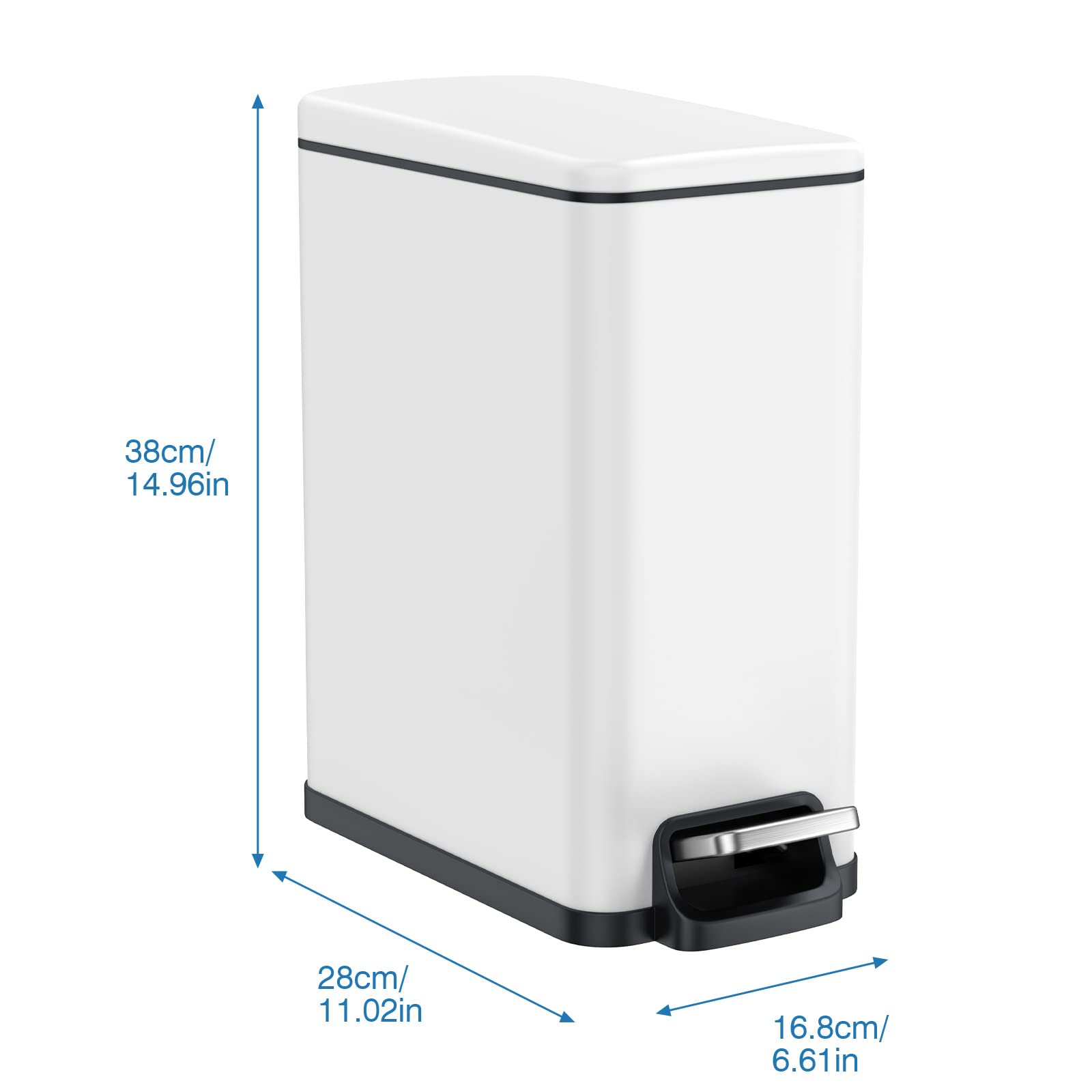 BETHEBEST 2.6 Gallon Rectangular Step Trash Can with Lid & Foot Pedal - Removable Liner Bucket Bathroom Garbage Bin for Bathroom, Bedroom, Office (White) | Perfect for Small Spaces & Odor Control