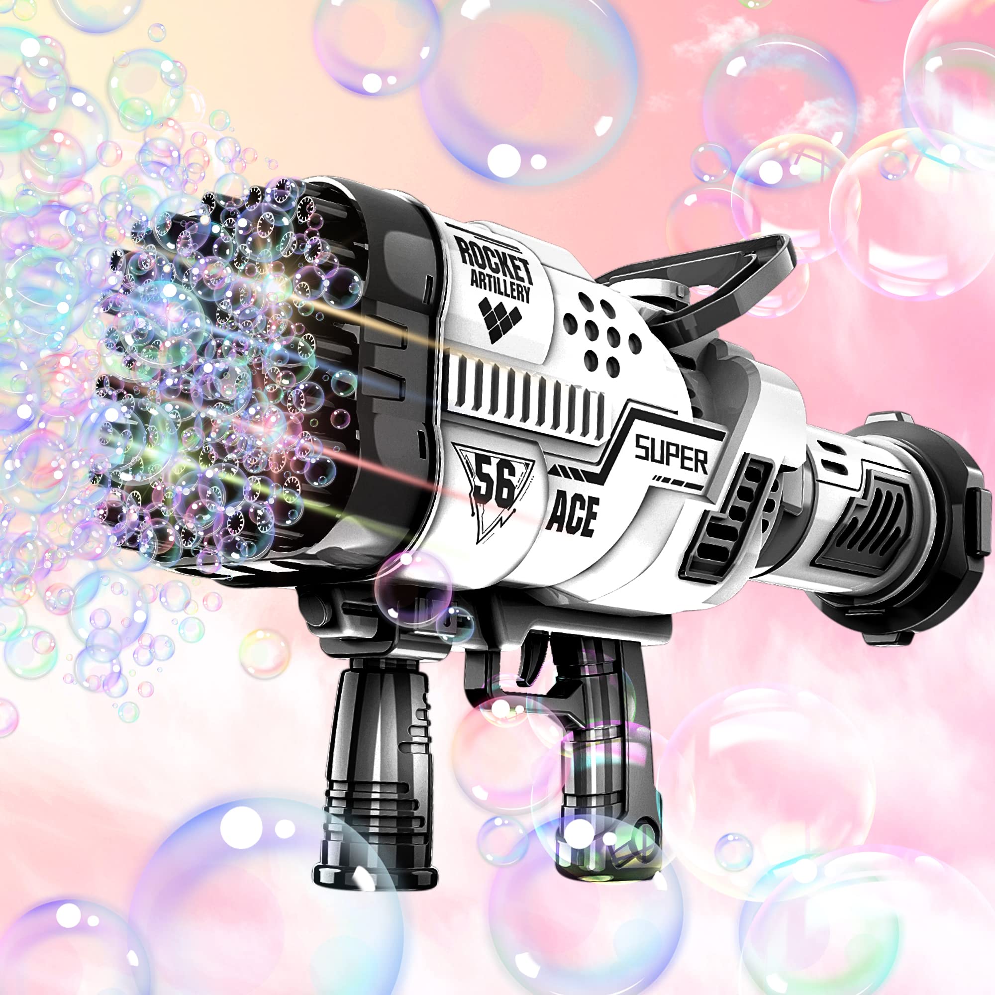 Bazooka Bubble Machine - 2022 Upgrade 68 Holes Rocket Bubble Blower with Colorful LED Lights, TikTok Viral Bubble Launcher for Kids & Adults - Perfect for Birthday Parties, Weddings, Outdoor Play, Backyard Fun and Summer Festivals