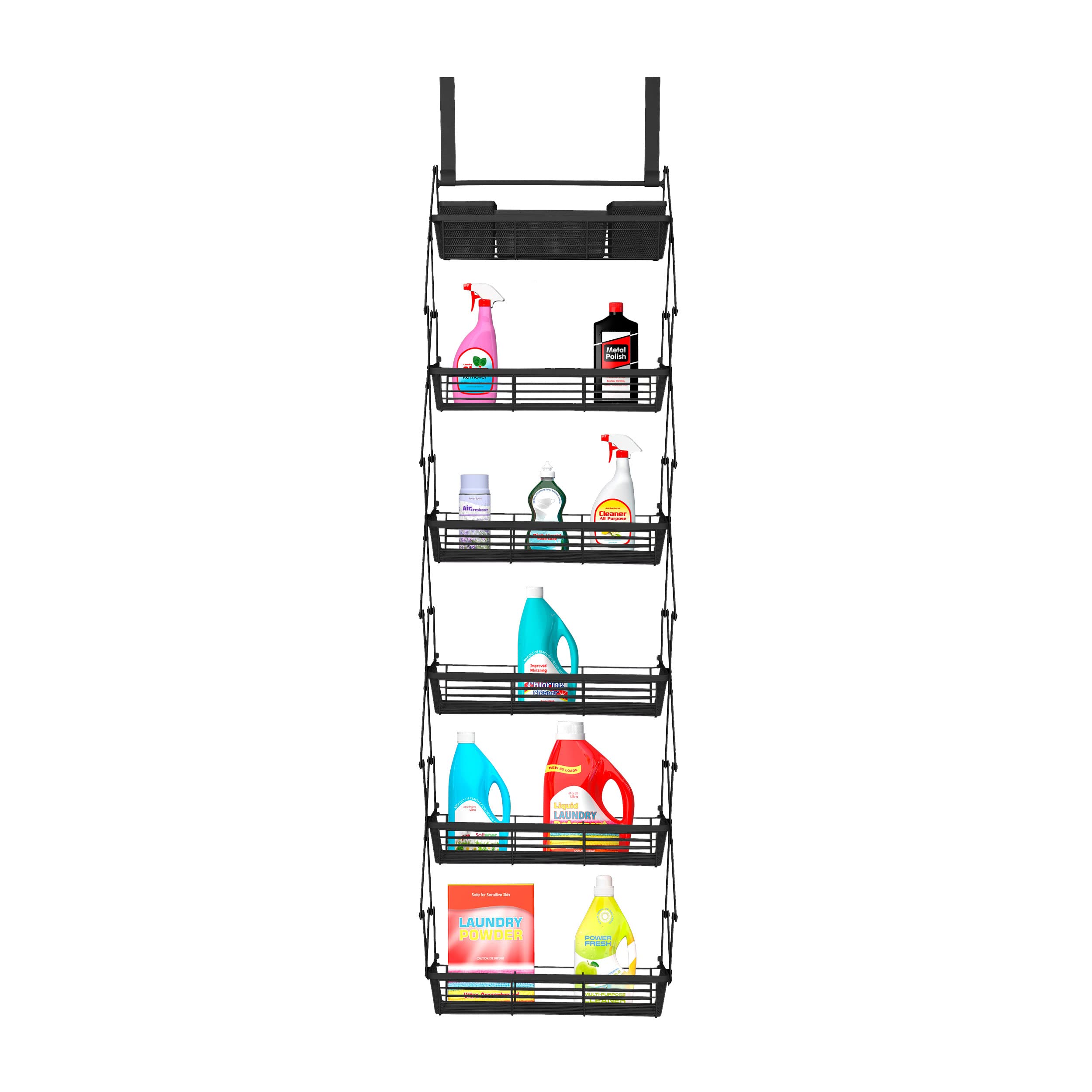 Supermoon 6-Pocket Over The Door Organizer - Vintage Bronze Metal Back of Door Storage for Bedroom, Bathroom, Pantry | Space-Saving Hanging Organizer with 2 Large Hooks for Stability | Perfect for Towels, Toiletries, Kitchen Supplies & More