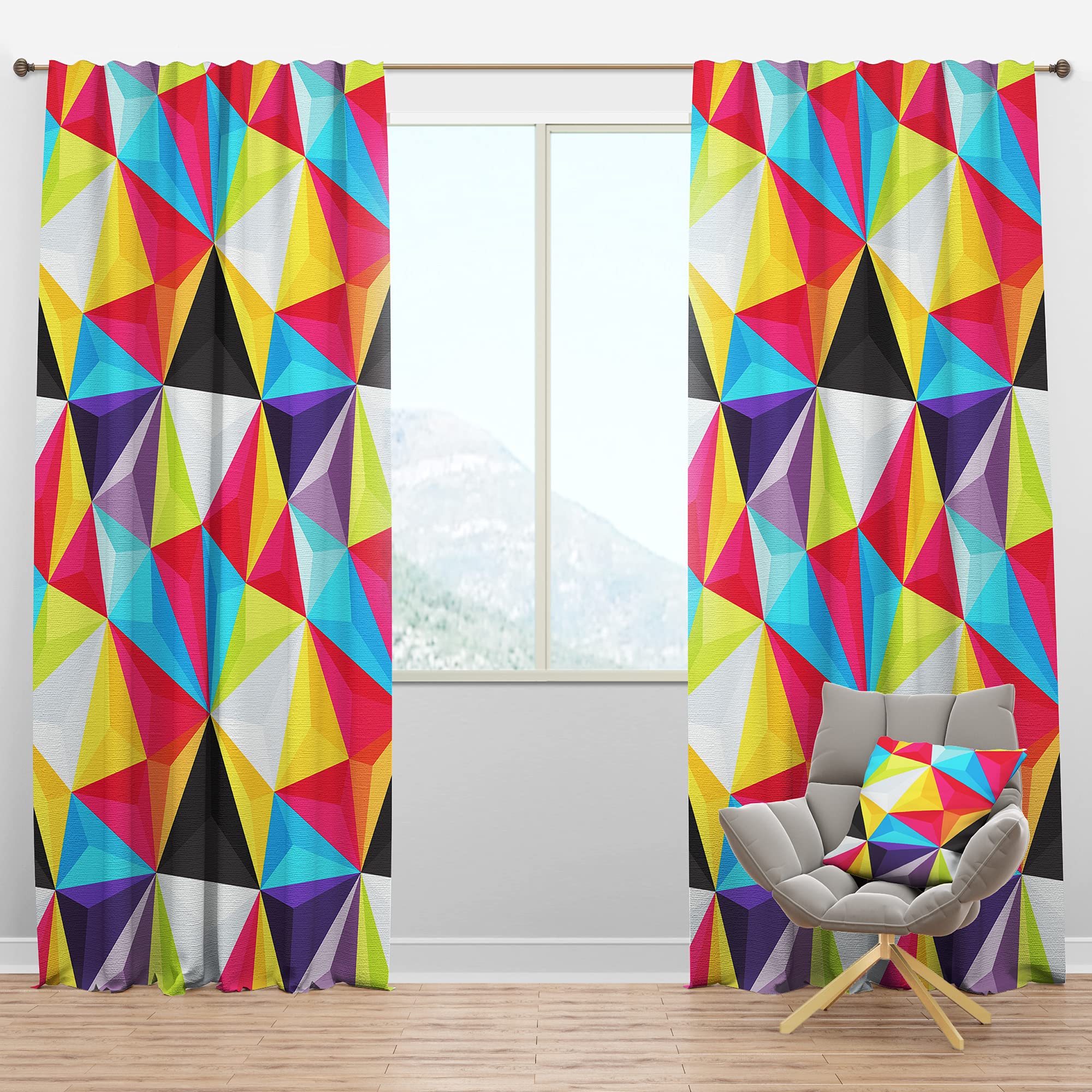 DesignQ Blackout Curtains 'Bright Triangle' Pattern - Thermal Insulated Room Darkening Drapes for Bedroom & Living Room (52x108 Inches, Single Panel) - Perfect for Light Control, Privacy & Energy Savings