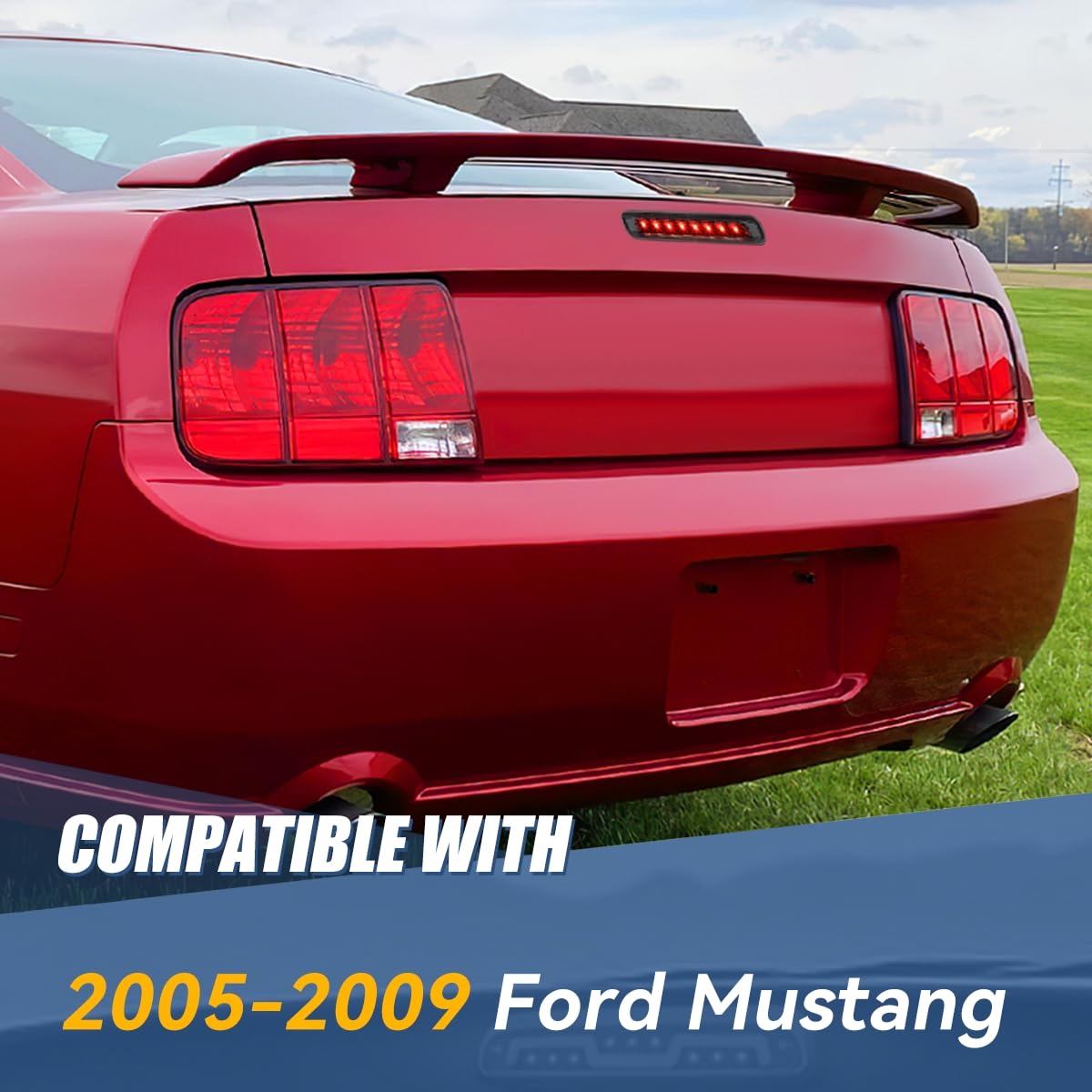 Auto Dynasty LED High Mount Smoked Third Brake Light Compatible with 2005-2009 Ford Mustang | Rear Tail Light Stop Lamp | Perfect for Night Driving & Car Customization