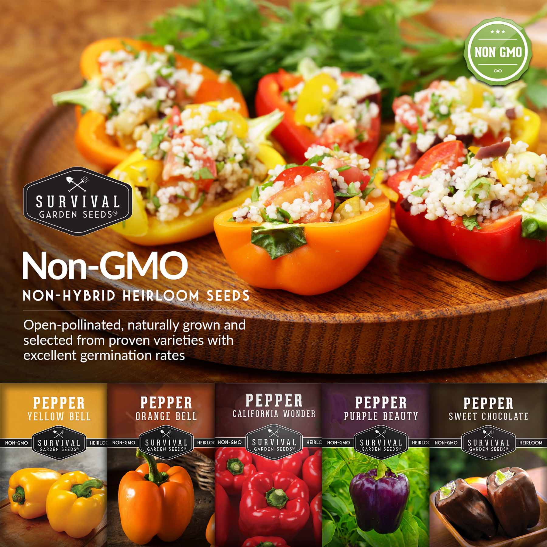 Bell Pepper Seed Collection - 5 Sweet Bell Pepper Varieties for Home Gardening, Cooking & Fresh Salads