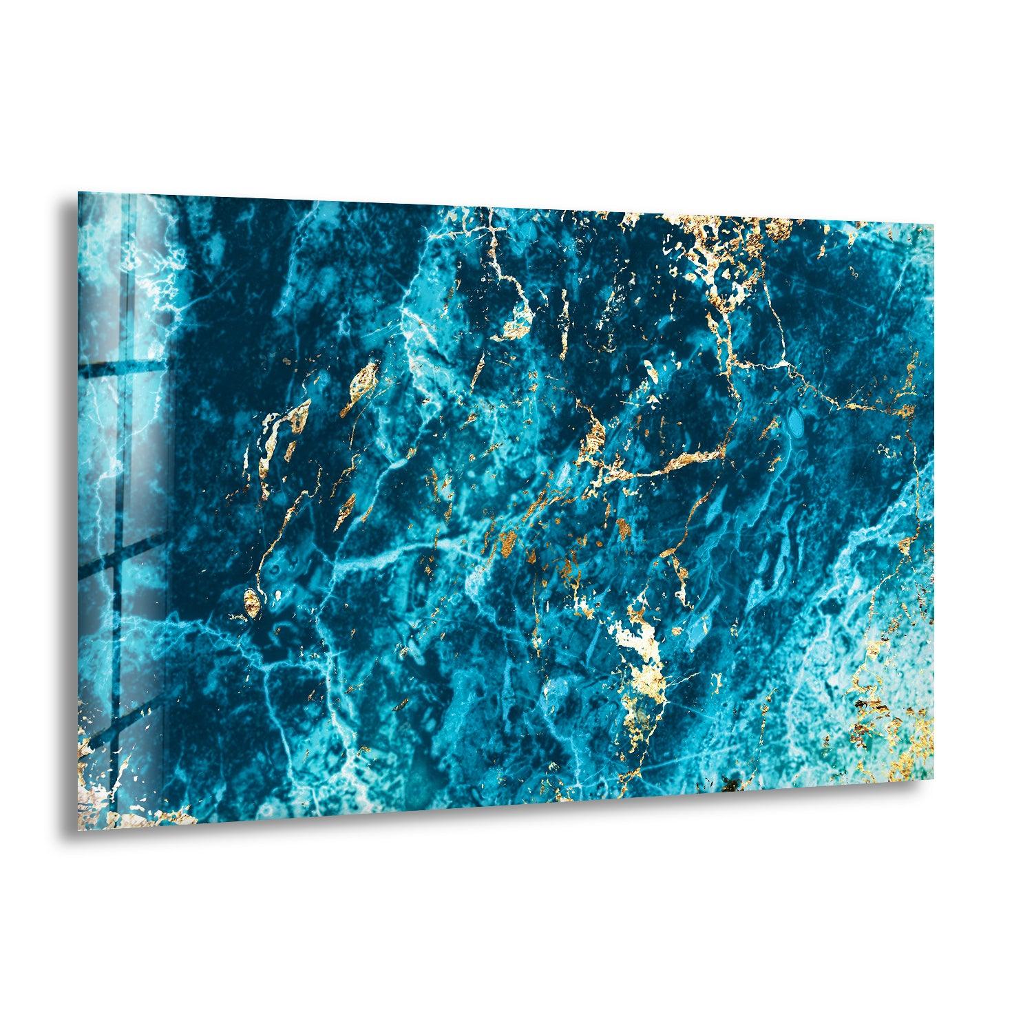 Blue Turquoise Marble Glass Wall Art - Handmade Modern Home Decor for Living Room, Bedroom & Office - Elegant Glass Wall Hangings for Interior Design