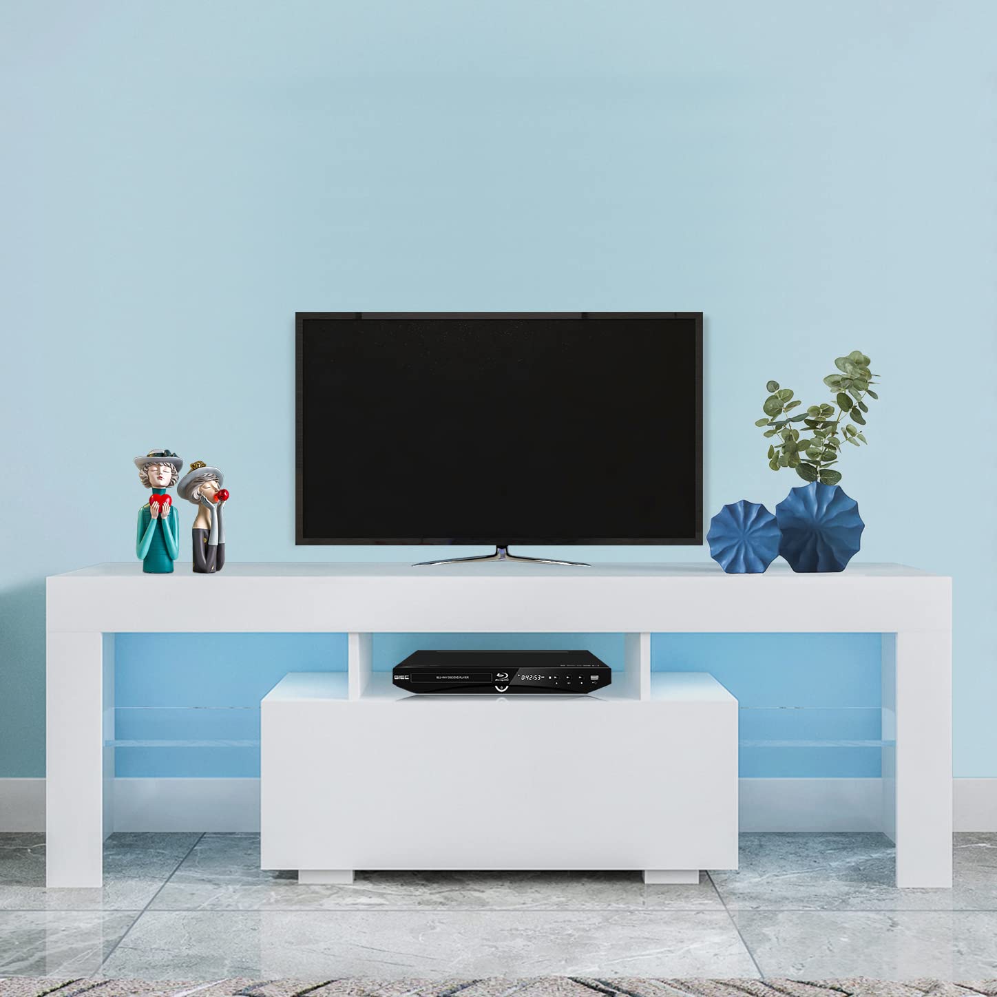 Hangoo White TV Stand for 60 Inch TV - Modern Entertainment Center with Storage Drawers, LED TV Console Cabinet for Gaming & Media - Perfect for Bedroom & Living Room (51x14x18 Inches) - Ideal for Organizing Cables, Gaming Consoles & Home Theater Setup