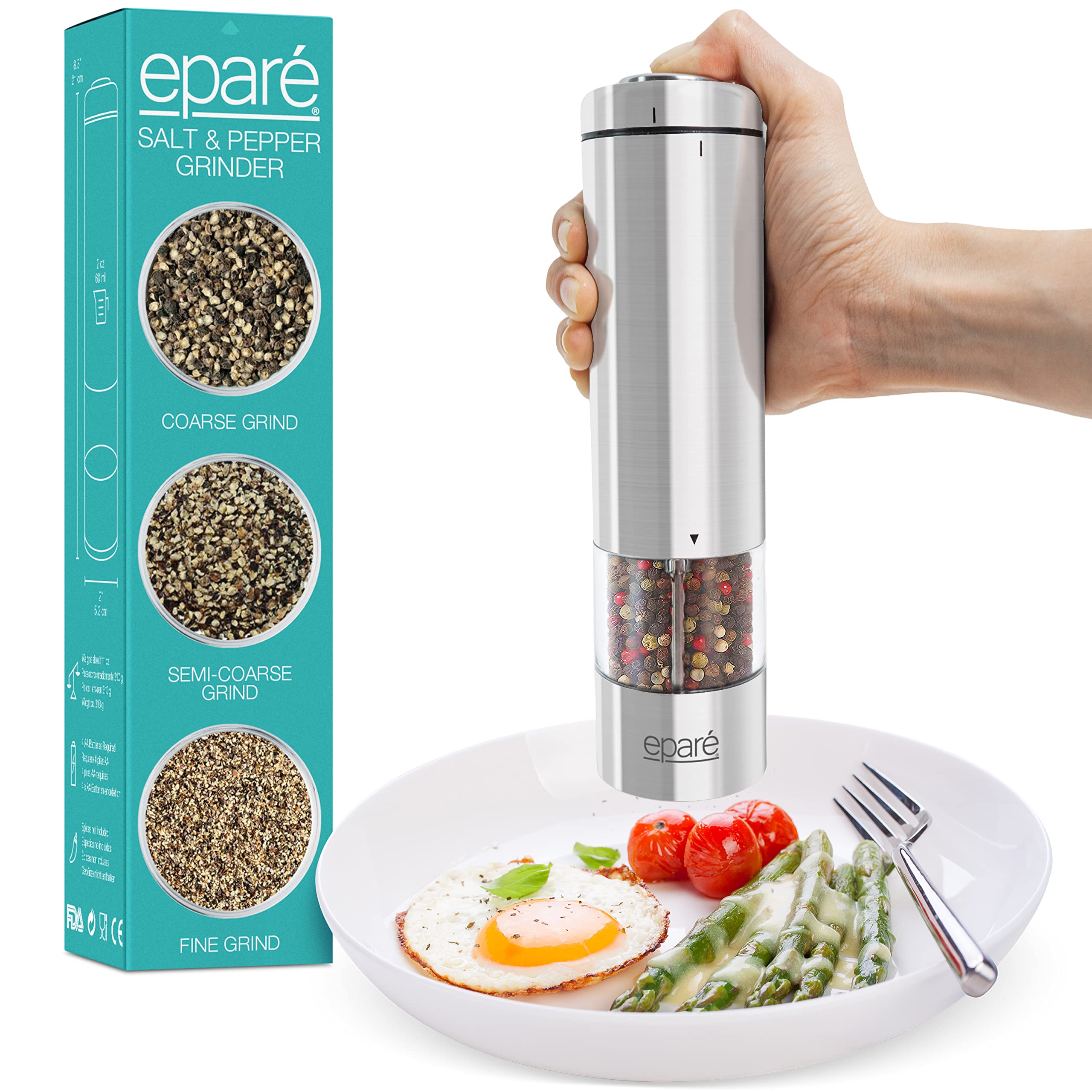 Electric Salt and Pepper Grinder Set - Battery Operated Ceramic Burr Mill with Metallic & Copper Finish - Perfect for Kitchen, Dining Table, and Gourmet Cooking