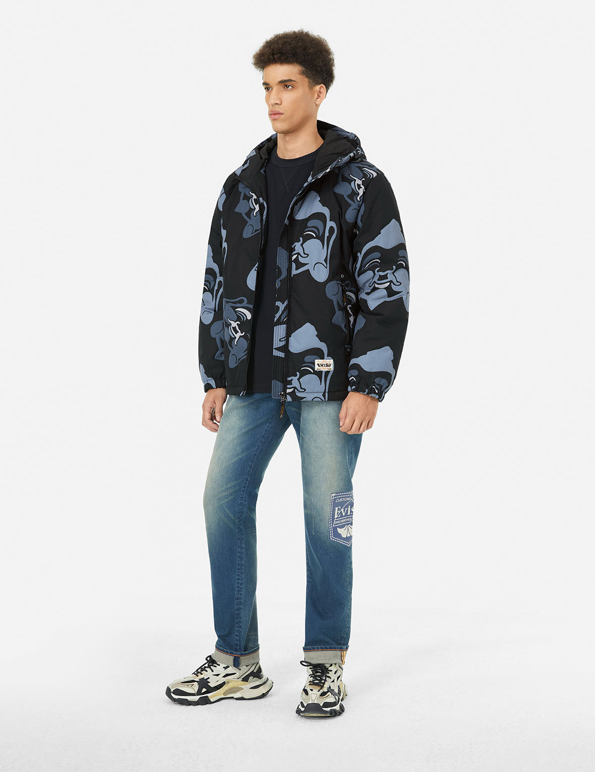 Stylish Allover Godhead Print Loose Fit Quilting Jacket for Women - Trendy Streetwear Outerwear for Casual Outings & Fall Fashion