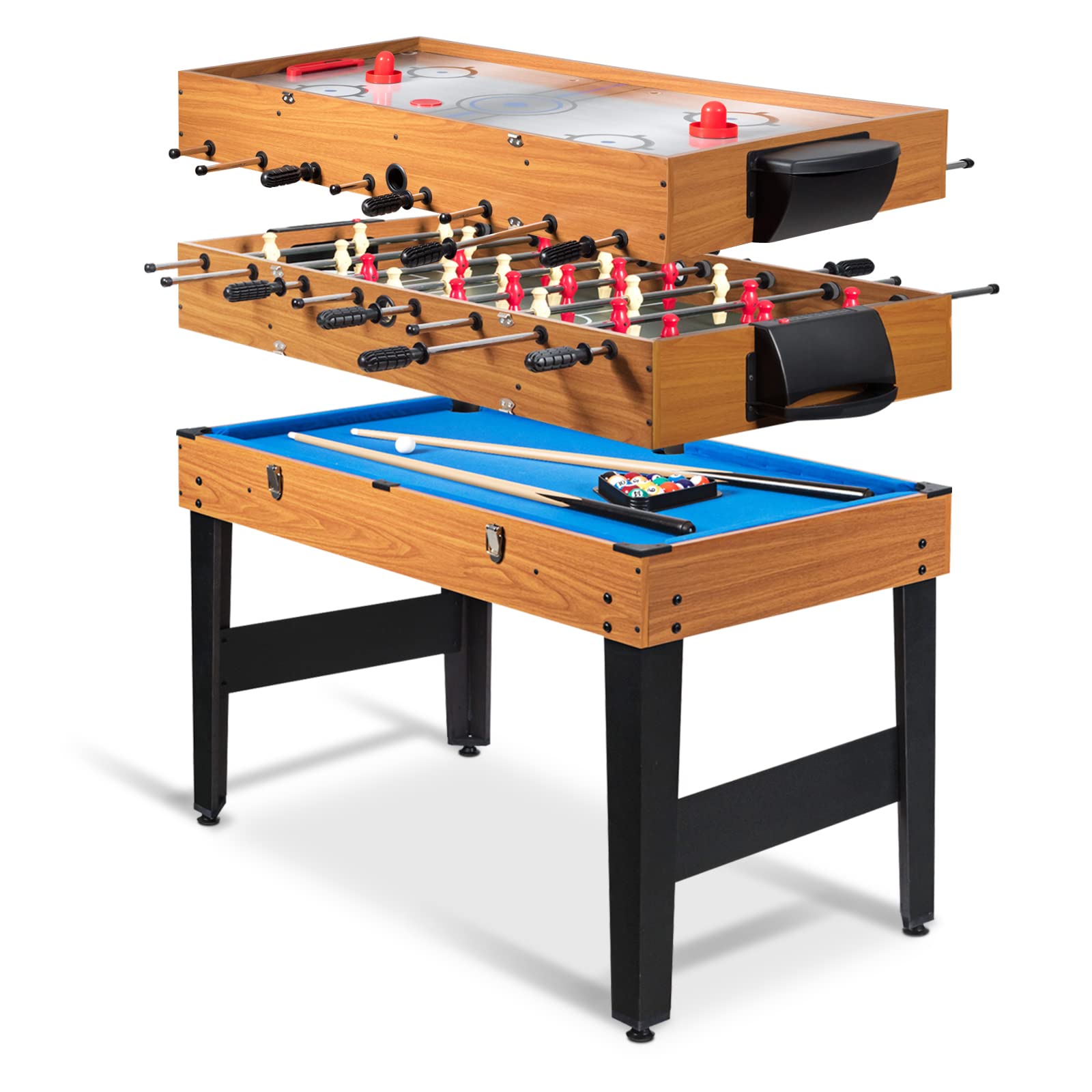 Goplus 48 Inch 3-in-1 Multi Game Table Set - Adult Size Foosball, Pool & Slide Hockey Table for Billiards, Soccer & Hockey | Perfect for Game Rooms, Family Nights, Parties & Arcade Entertainment