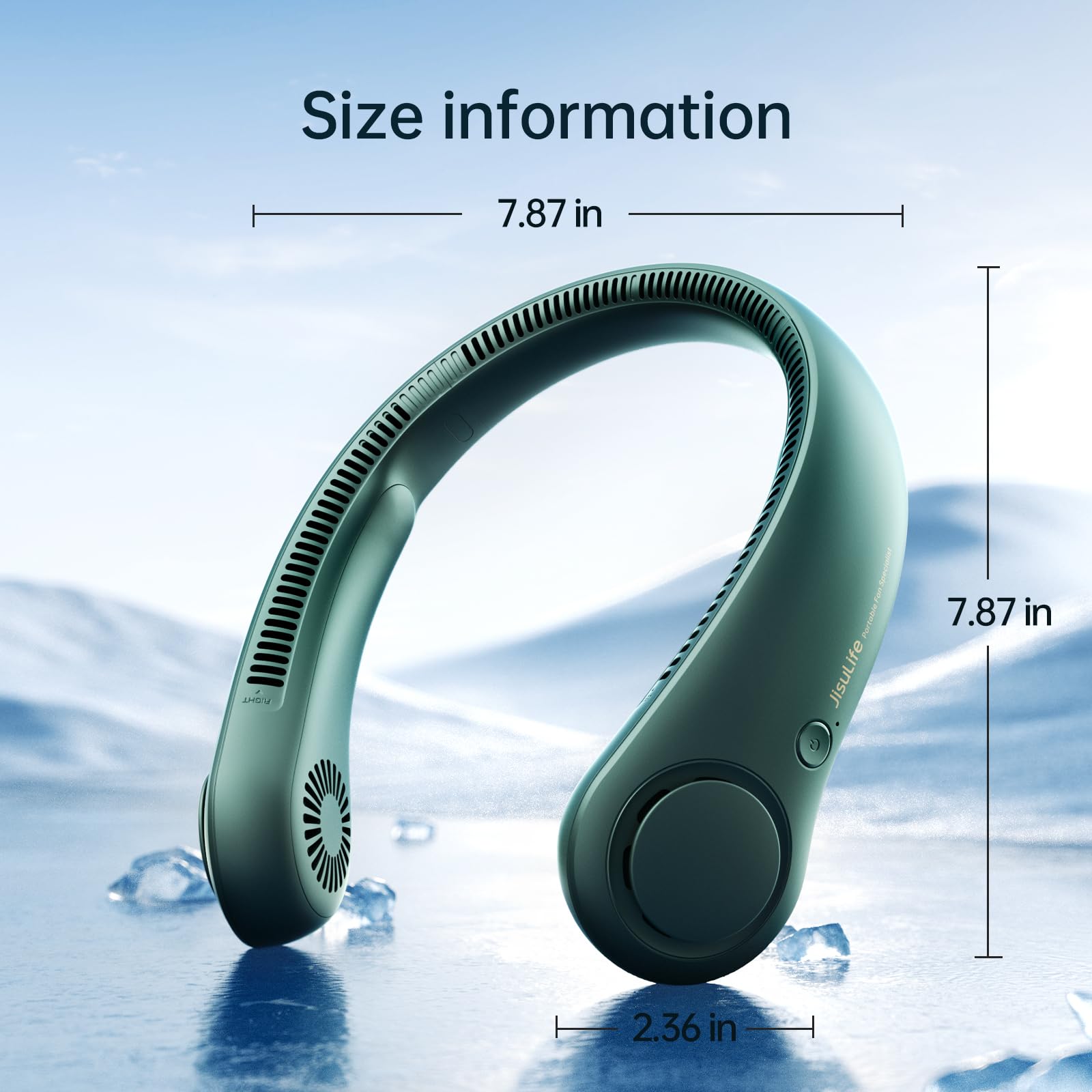 JISULIFE Portable Neck Fan - Hands Free Bladeless Personal Fan with 4000mAh Battery, USB Powered Desk Fan, 5 Speed Settings - Dark Green - Perfect for Office, Travel, Outdoor Activities & Home Use