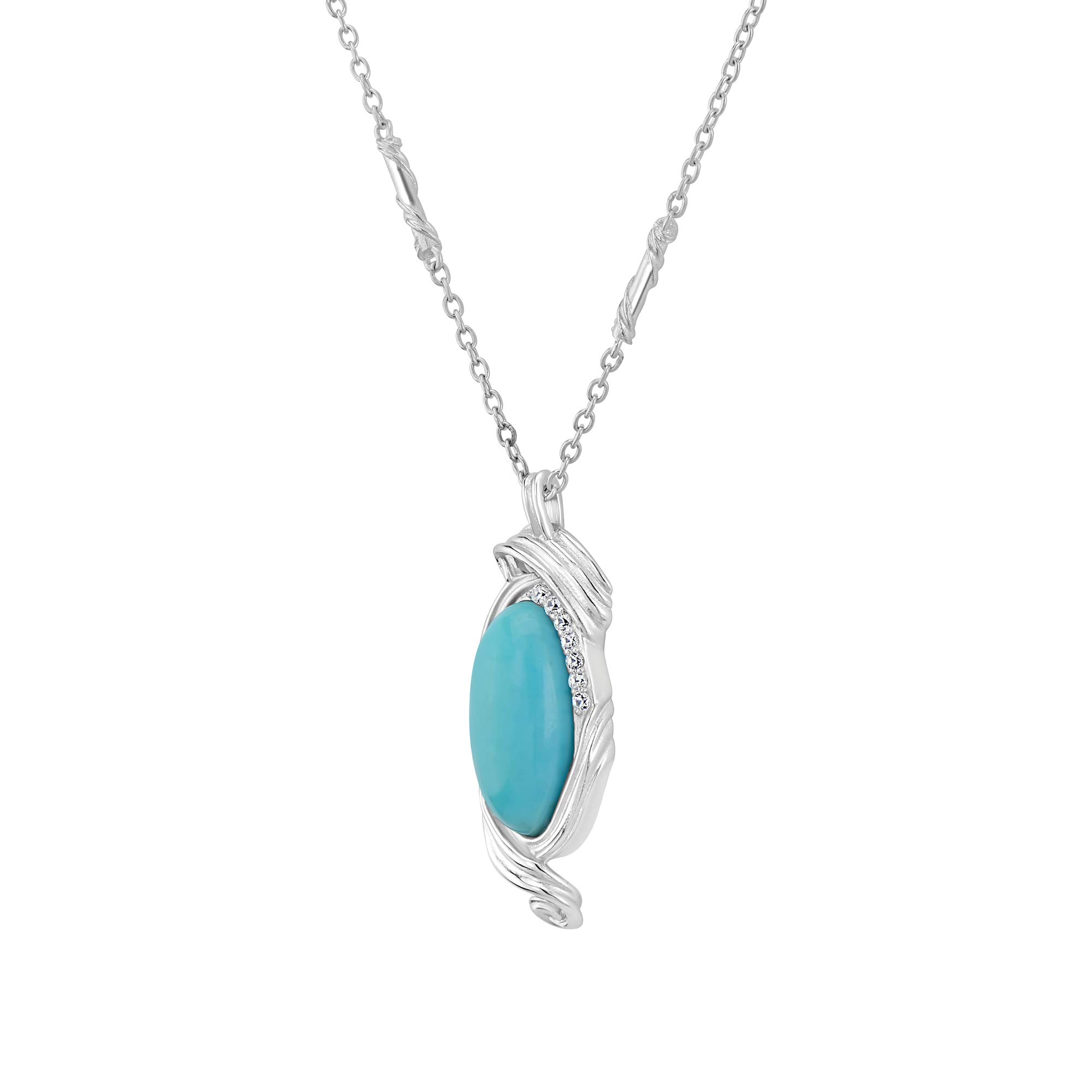 Women's Sterling Silver Elongated Oval Genuine Gemstone Swirl Pendant Necklace | Birthstone Jewelry Gift for Birthday, Wedding & Anniversary | Perfect for Everyday Wear, Date Night & Special Occasions