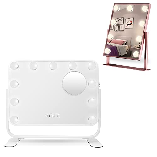 Hollywood Vanity Makeup Mirror with LED Lights - 9+11 Dimmable Bulbs, 1X/10X Magnification - Perfect for Professional Makeup Artists & Home Beauty Stations