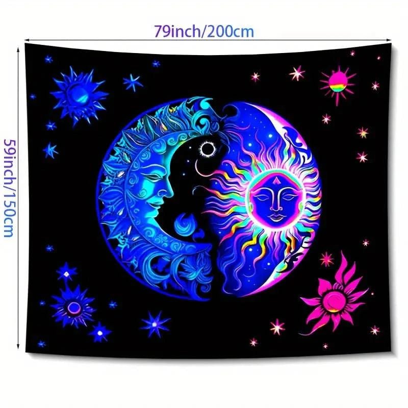 Sun Moon Official Glow in the Dark UV Tapestry Wall Art - Celestial Decor for Bedroom, Dorm Room & Meditation Space