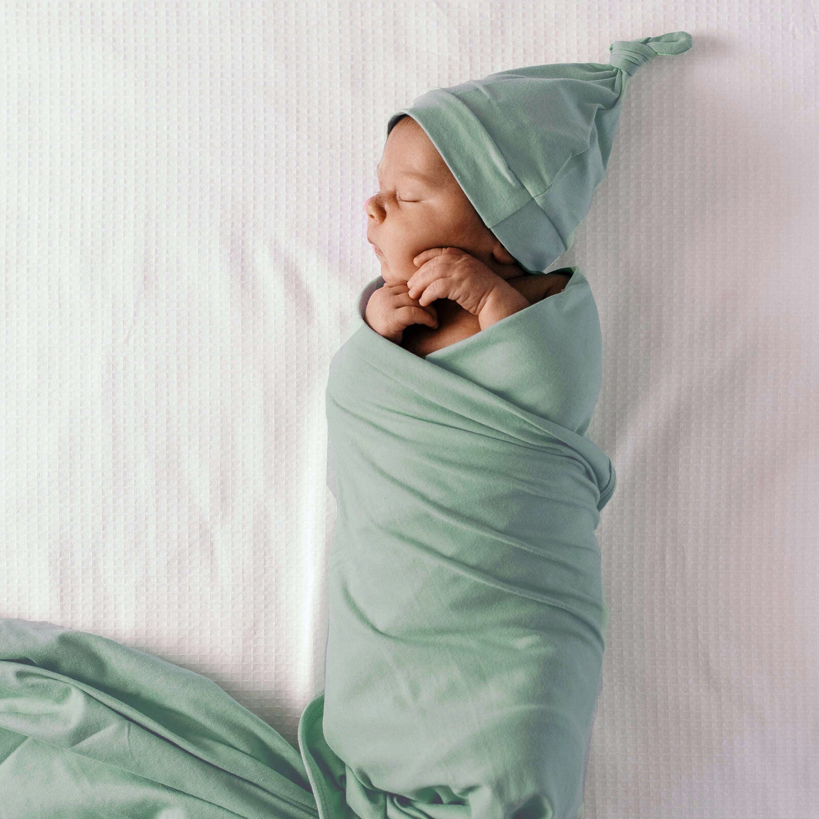 Snuggle Hunny Baby Jersey Wrap & Beanie Set - Soft Newborn Swaddle Blanket & Hat - Sage Green - Perfect for Baby Showers, Newborn Photography & Cozy Nursery Time
