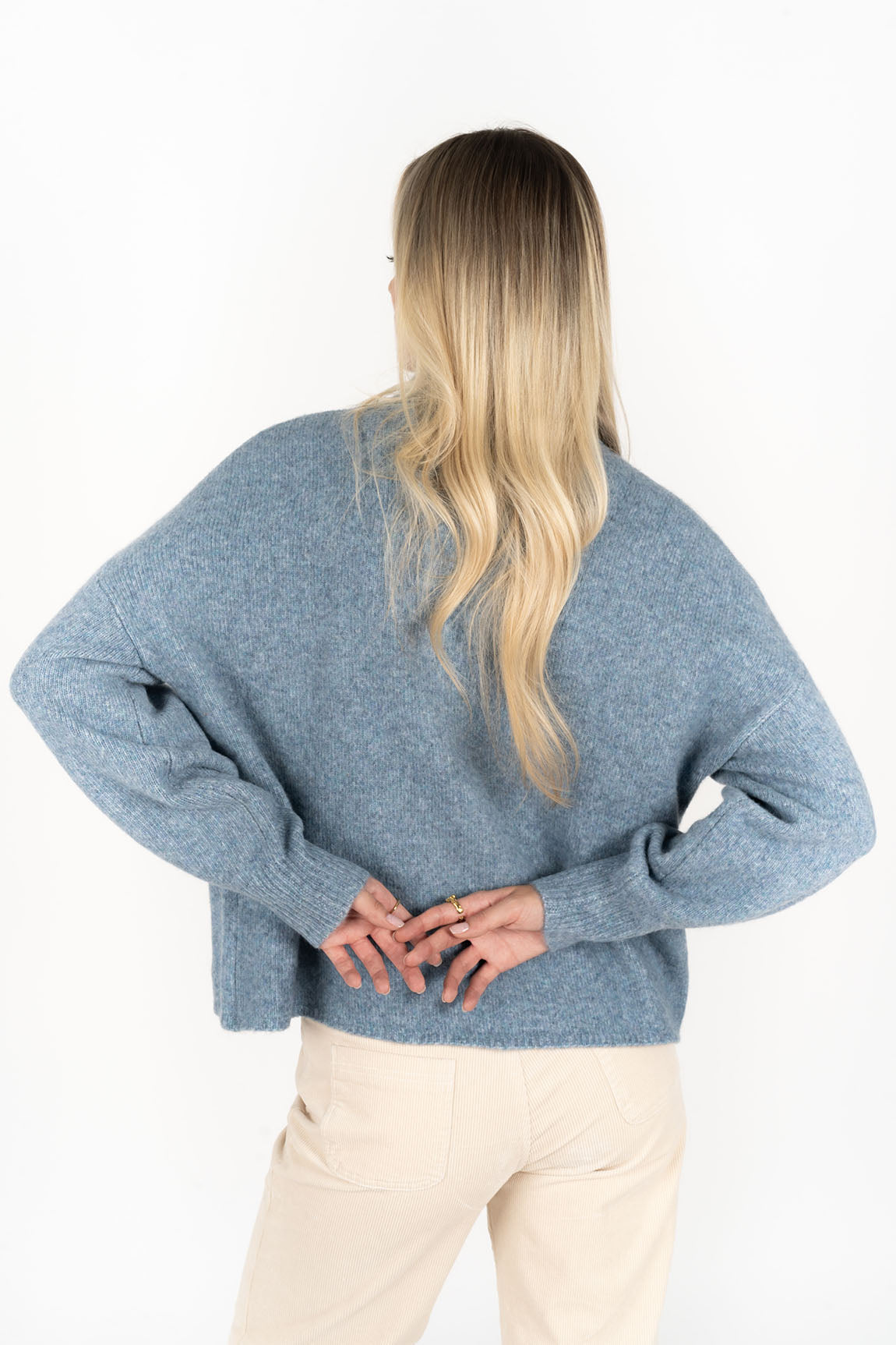 Chantae Blue High Neck Knit Jumper for Women - Soft Winter Sweater, Cozy Pullover, Casual Office Wear & Weekend Outfits