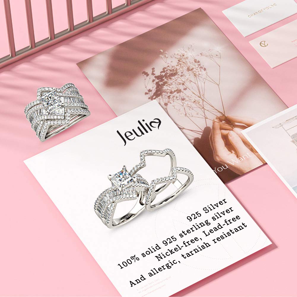 Jeulia 2 Carat Princess Cut Wedding Ring Set - 925 Sterling Silver Engagement Ring with CZ Diamond Cubic Zirconia for Women | Bridal, Anniversary, Promise Rings | Includes Jewelry Box | Perfect for Proposals, Weddings & Special Occasions