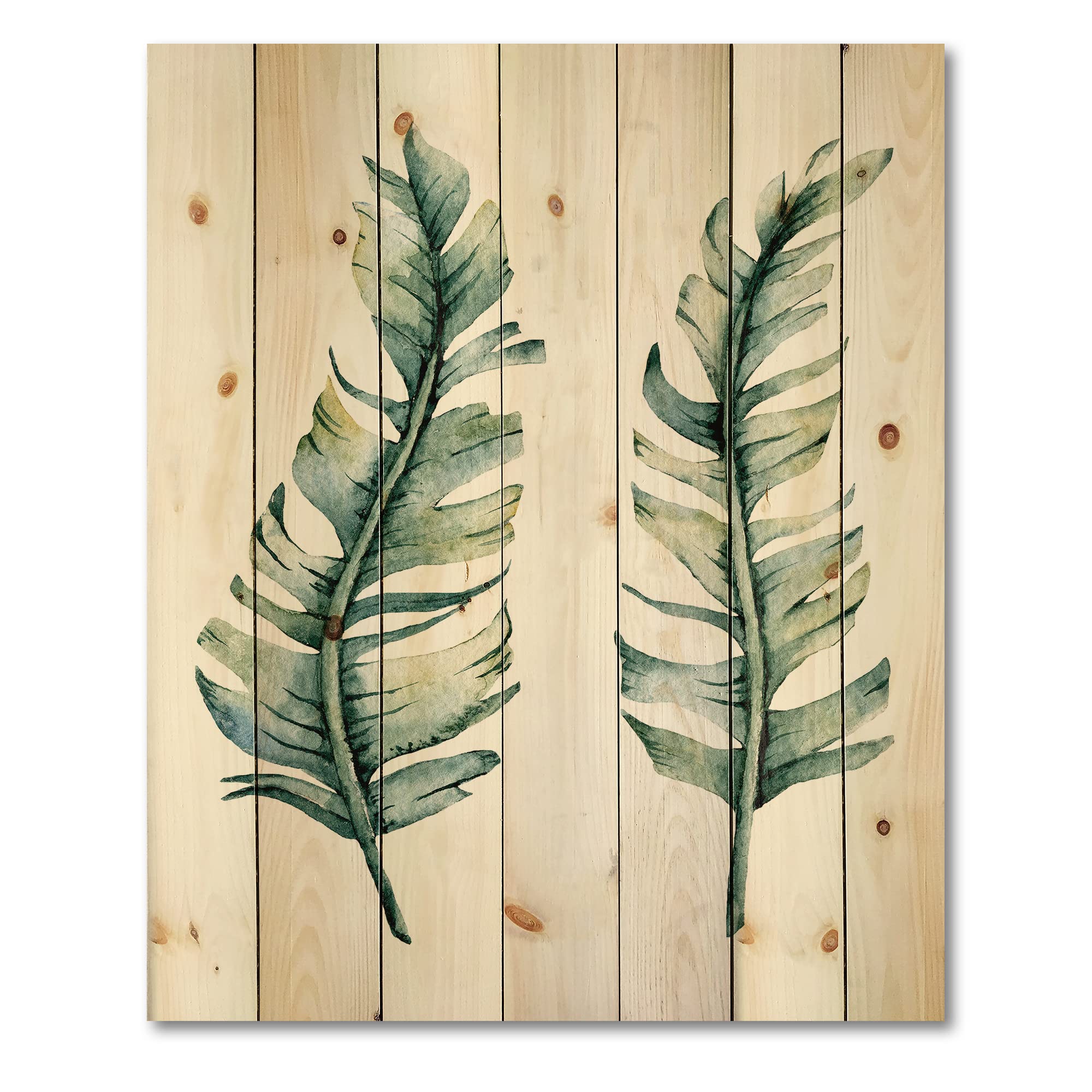 DesignQ Tropical Leaves Farmhouse Wood Wall Decor Set - Large Floral Printed Pine Wood Art Panels for Living Room, Bedroom & Home Decor | Green Botanical Wall Art for Rustic & Modern Interiors