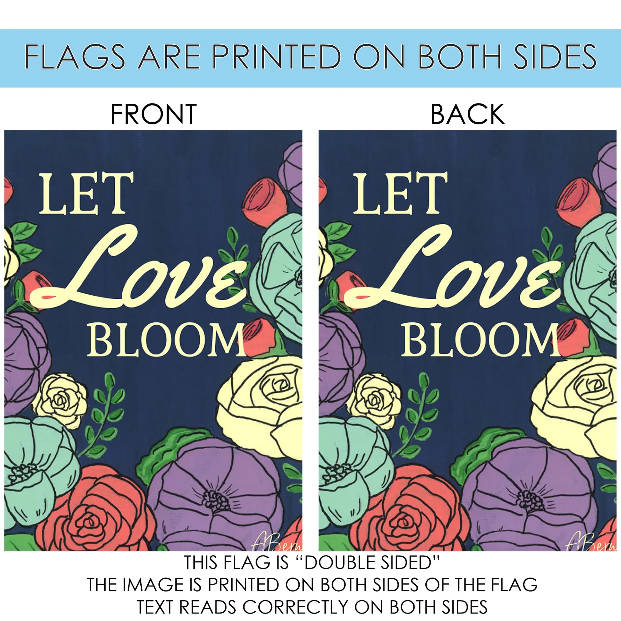 Toland Home Garden Let Love Bloom Double Sided Decorative Garden Flag 12.5x18 Inch - Perfect for Spring Decor, Front Yard Display & Seasonal Home Landscaping