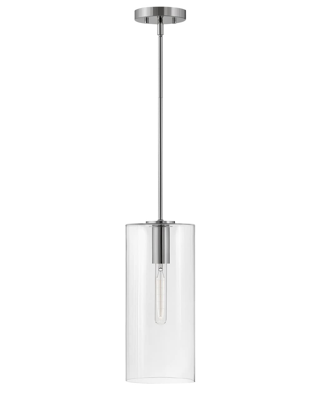 Lark Lane 83377PN Modern Single Cylindrical Pendant Light with Clear Glass Shade in Polished Nickel Finish - Sleek Suspended Lighting for Kitchen Island, Dining Room, or Entryway