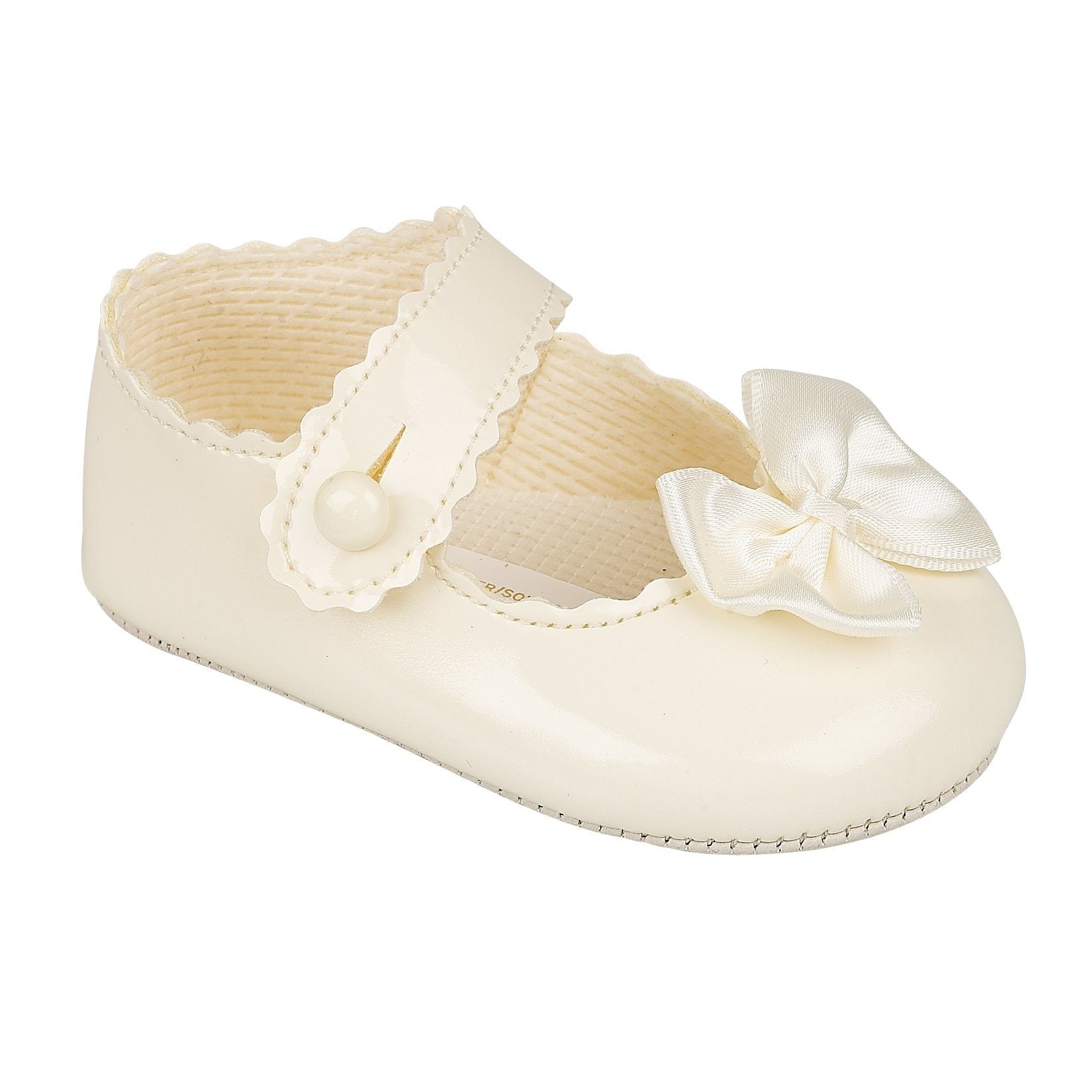 Ivory Patent Bow Soft Sole Baby Shoes - Comfortable First Walkers for Infants & Toddlers - Perfect for Special Occasions, Parties & Everyday Wear