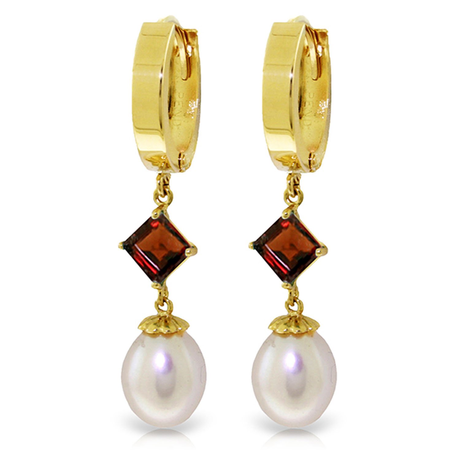 14K Solid Gold Hoop Earrings with Natural Pearls & Garnets - GG Galaxy Gold Jewelry for Women | Elegant Dangle Earrings for Party, Wedding & Everyday Wear