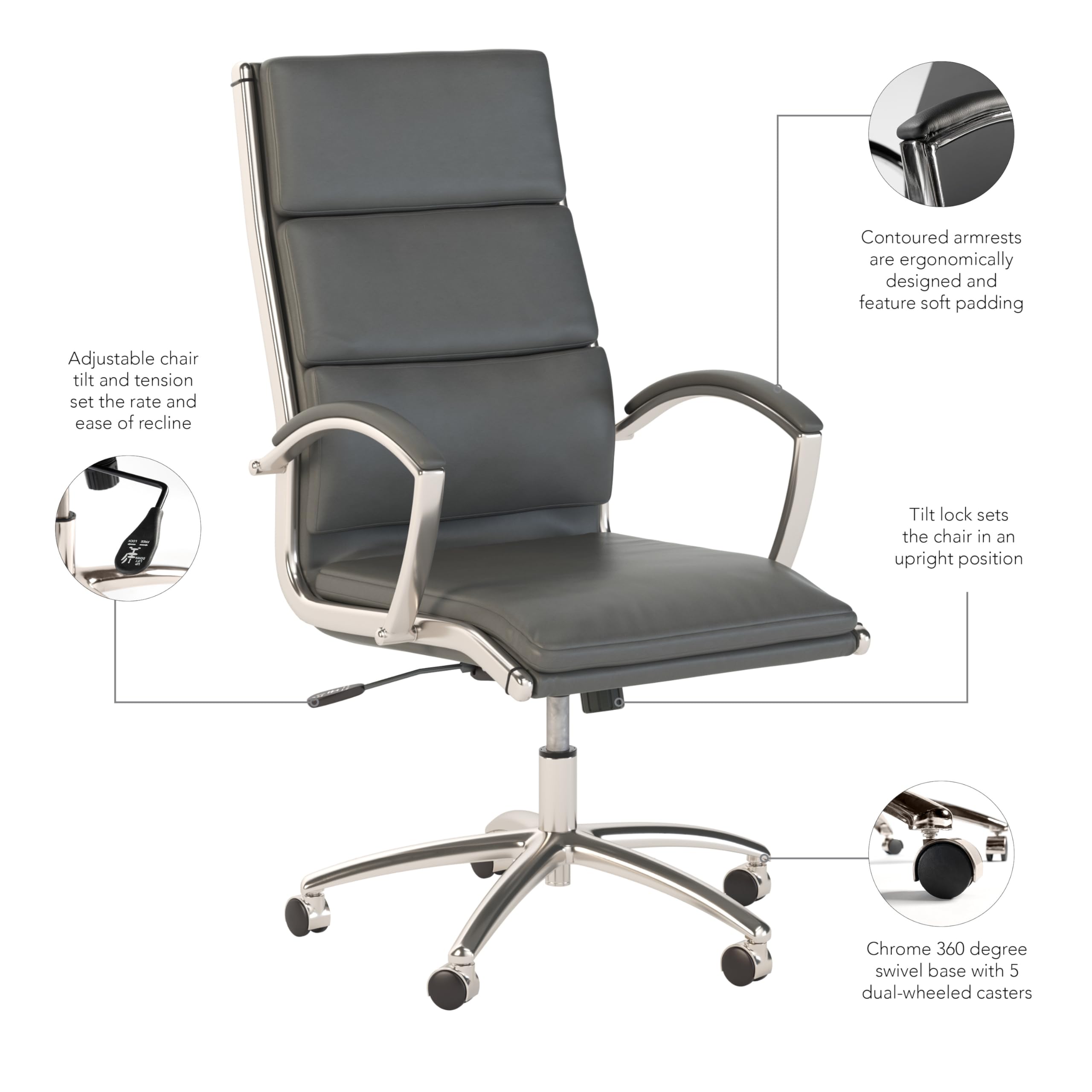 Bush Business Furniture 500 Series High Back Leather Executive Office Chair - Ergonomic Support for Long Work Hours, Home & Corporate Use