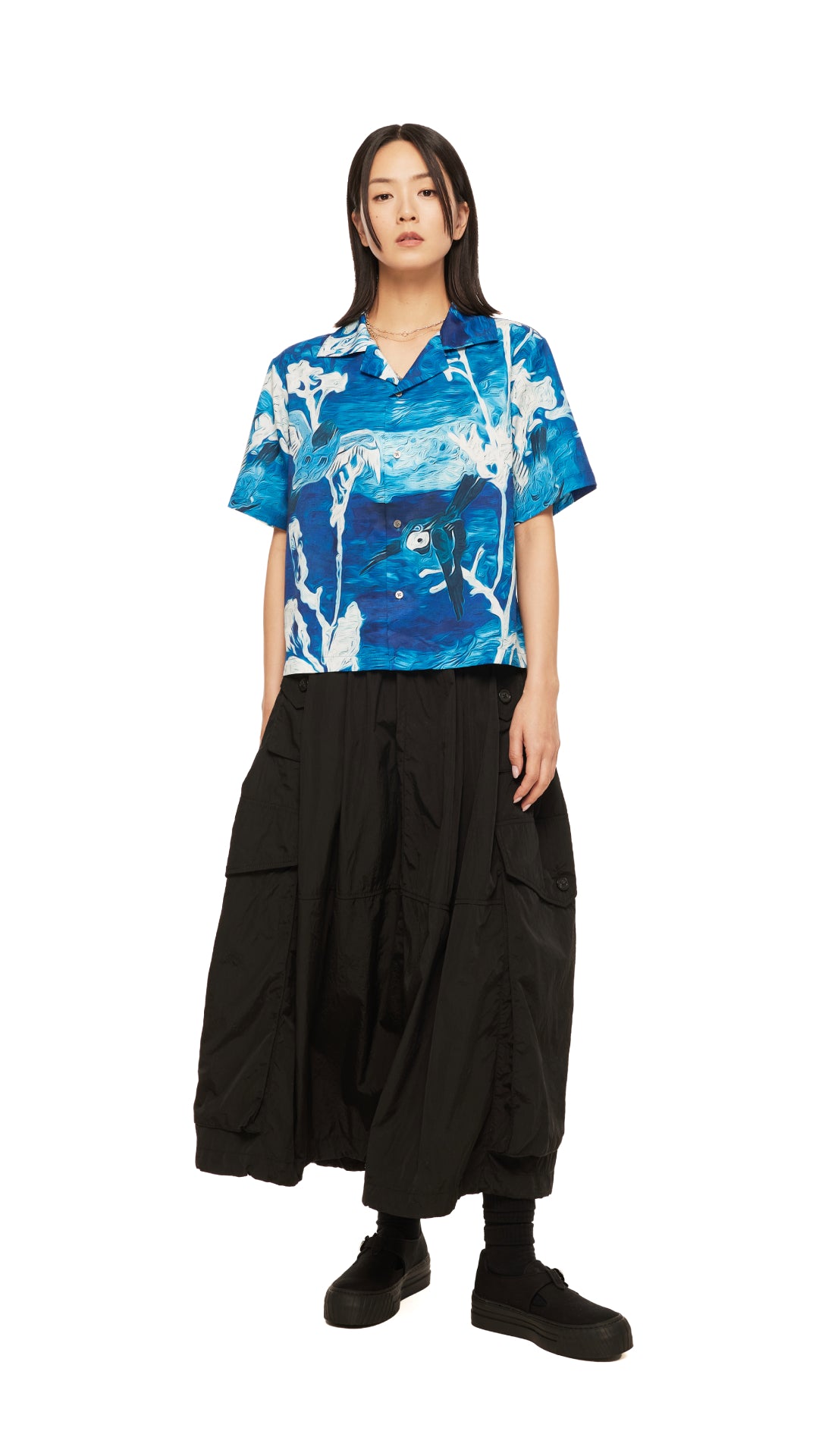Stylish Indigo Birds Graphic Print Shirt Dress for Women - Casual & Boho Chic Outfit for Summer, Beach, and Everyday Wear