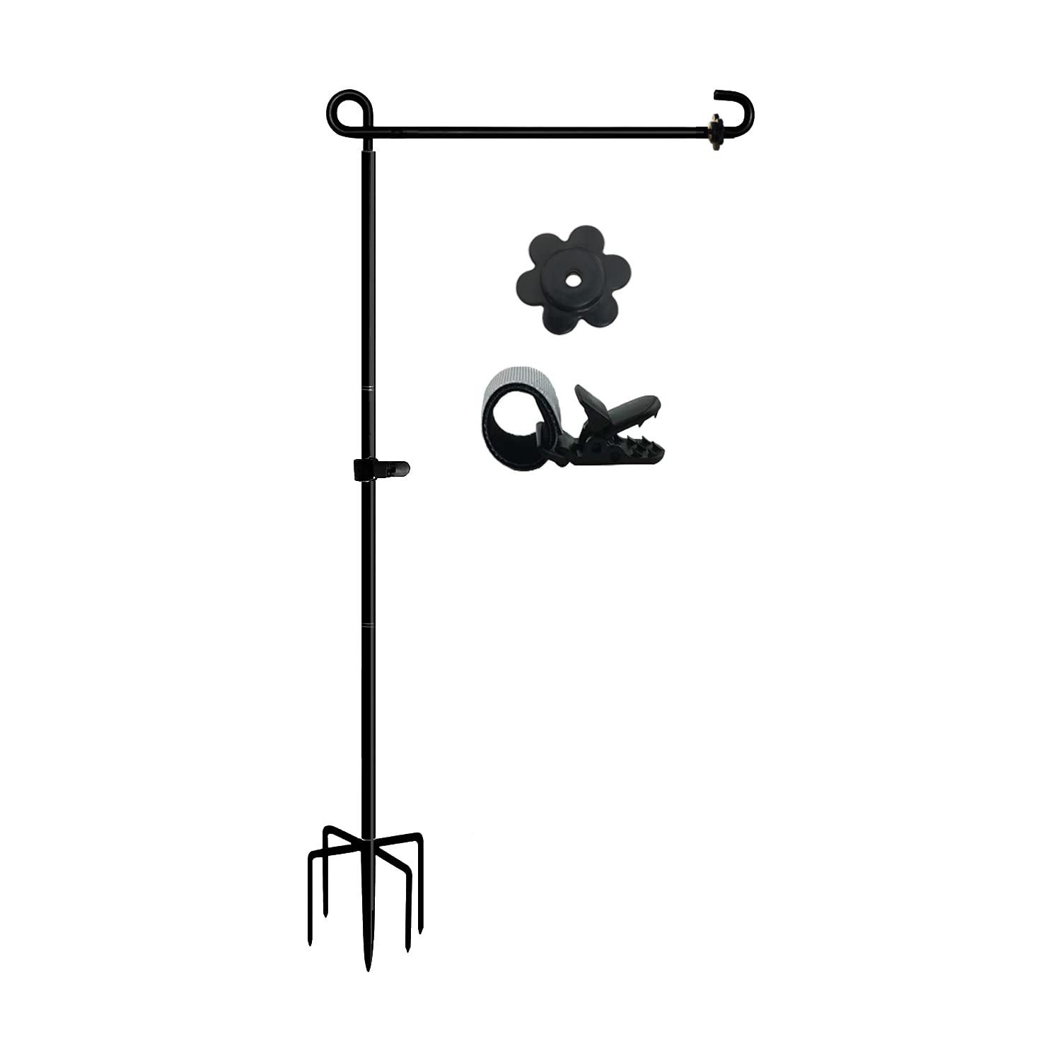 Weatherproof 5-Prong Garden Flag Stand Holder with Heavy Duty Base - Stable Outdoor Yard Flag Pole for 12x18 Inch Small Garden Flags - Perfect for Front Yard Decor, Seasonal Displays & Patio Landscaping