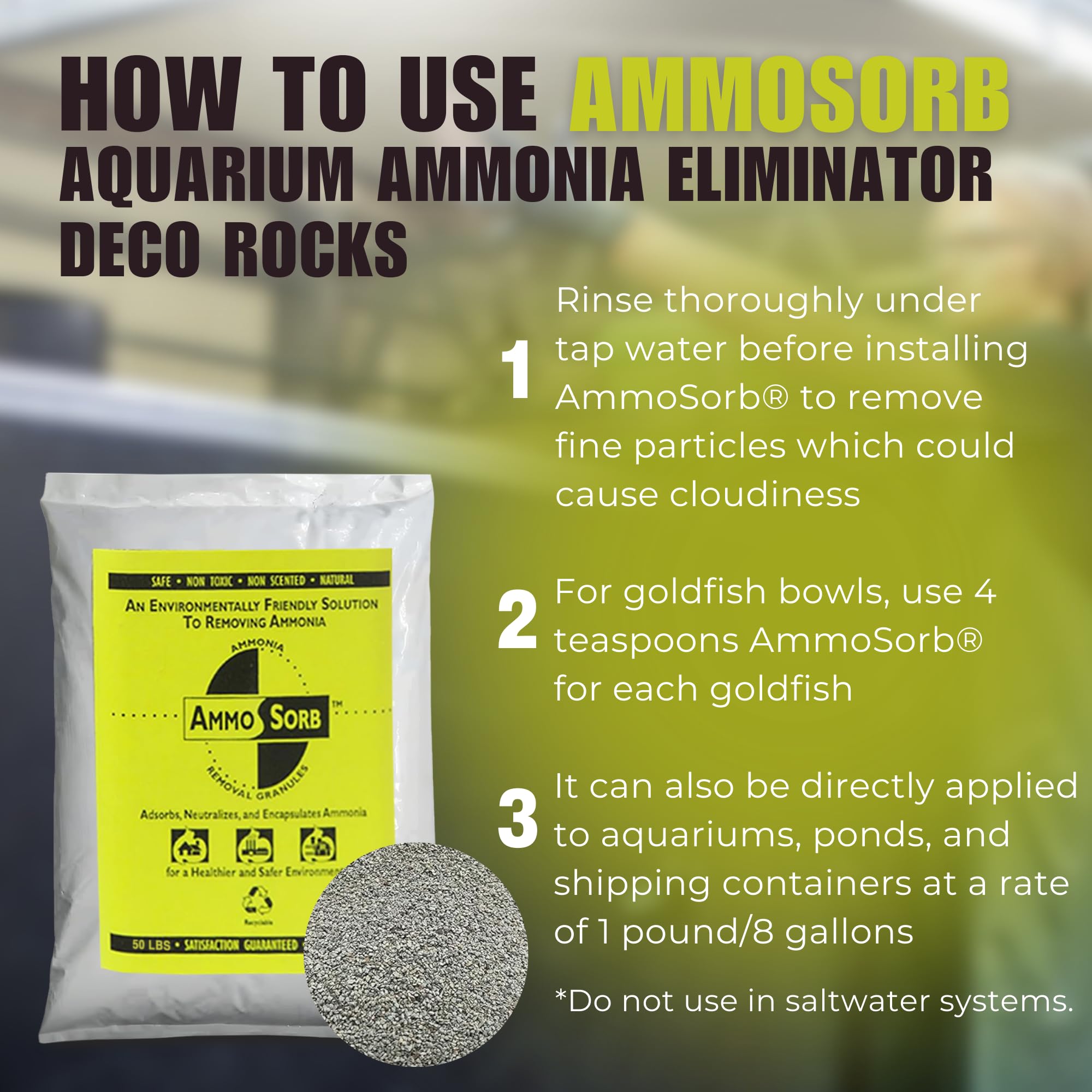Natural Aquarium Ammonia Control Filter Media - 50 lb. for Freshwater & Saltwater Fish Tanks - Removes Harmful Toxins, Improves Water Clarity - Ideal for Aquarium Filters, Sump Systems & Pond Maintenance