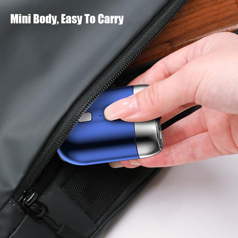 Premium Mini Dual-Head Electric Shaver - Portable Pocket-Size Rechargeable Shaver for Men & Women with Double-Ring Magnetic Cutter - Travel, Gym & On-The-Go Grooming (Blue)