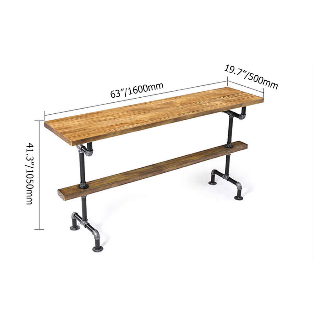 7-Piece Wooden Industrial Long Bar Height Table Set with 6 Bar Stools - Perfect for Breakfast Nook, Kitchen Island & Dining Room