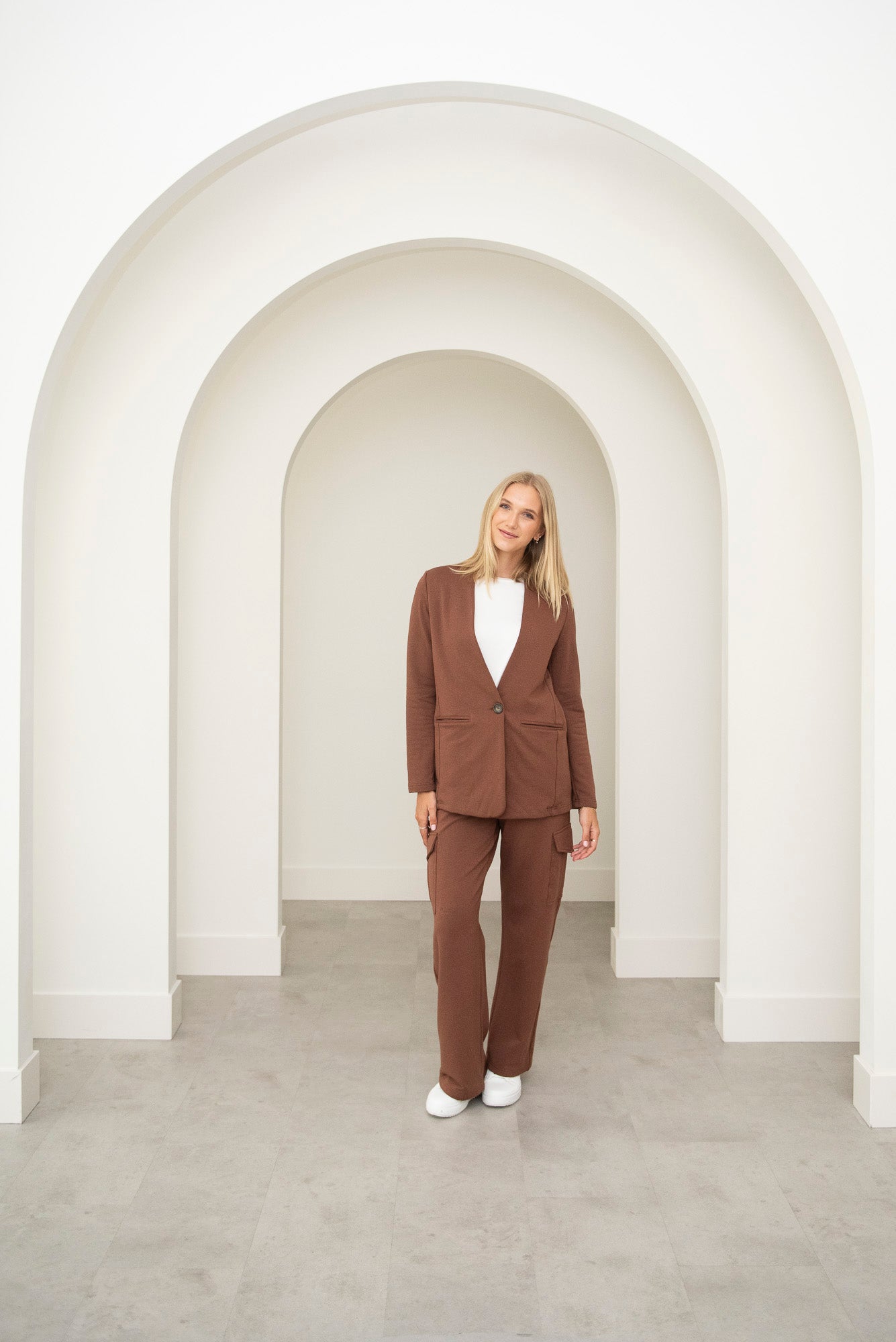 Ophelia Collarless Bamboo Blazer for Women - Eco-Friendly Cocoa Brown Lightweight Jacket - Perfect for Office, Travel and Casual Wear