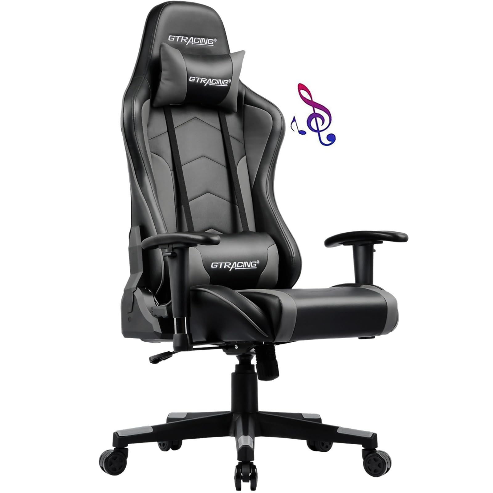 GTRACING Ergonomic Gaming Chair with Bluetooth Speakers - Heavy Duty Office Computer Desk Chair for Video Games & Music (Grey) - Perfect for Esports, Streaming & Home Office Setup