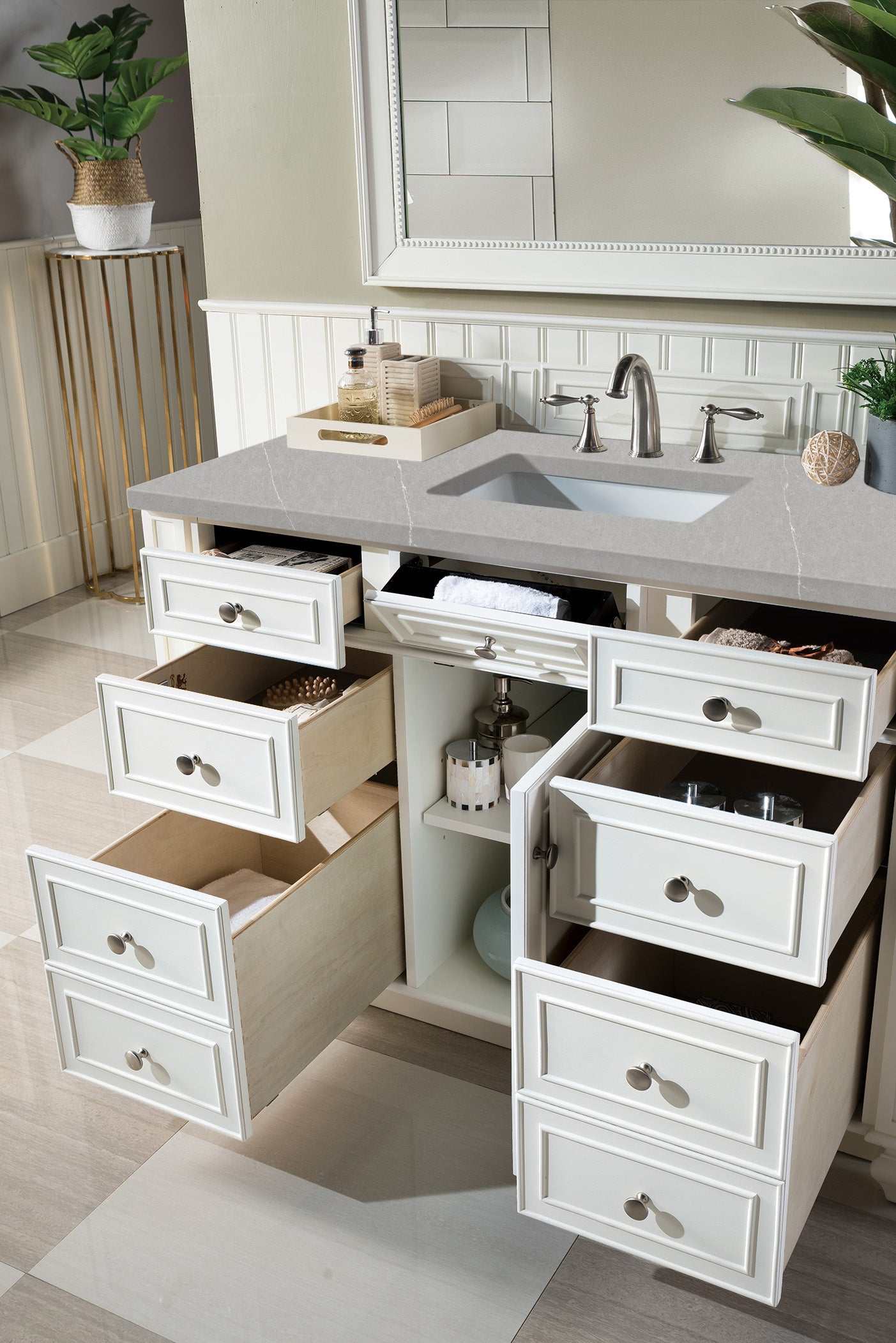 Bristol 48 Inch Single Bathroom Vanity with 3CM Eternal Serena Quartz Top in Bright White - Perfect for Modern Master Bathrooms & Guest Bath Remodels