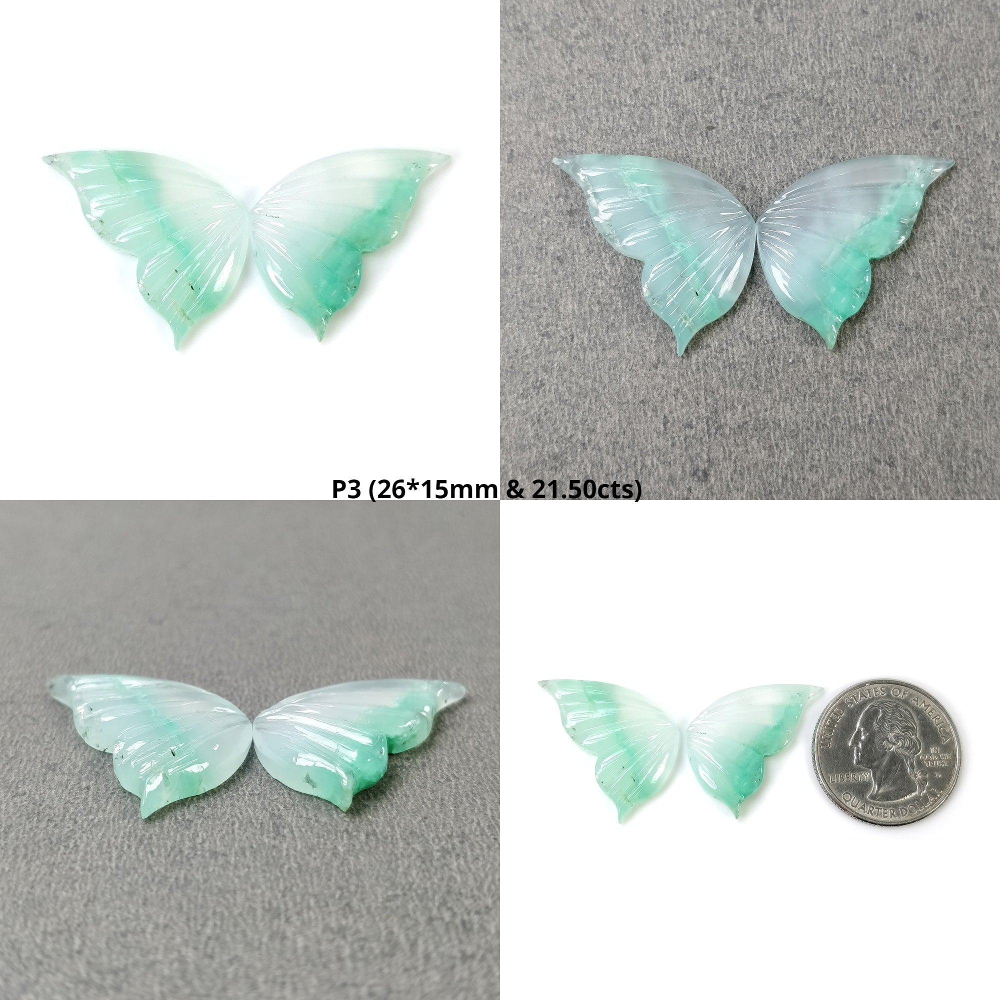 Natural Green Chrysoprase Gemstone Hand-Carved Butterfly Pair - Unheated & Untreated Authentic Stone - Perfect for Jewelry Making, Crystal Healing & Spiritual Gifts (With Video)