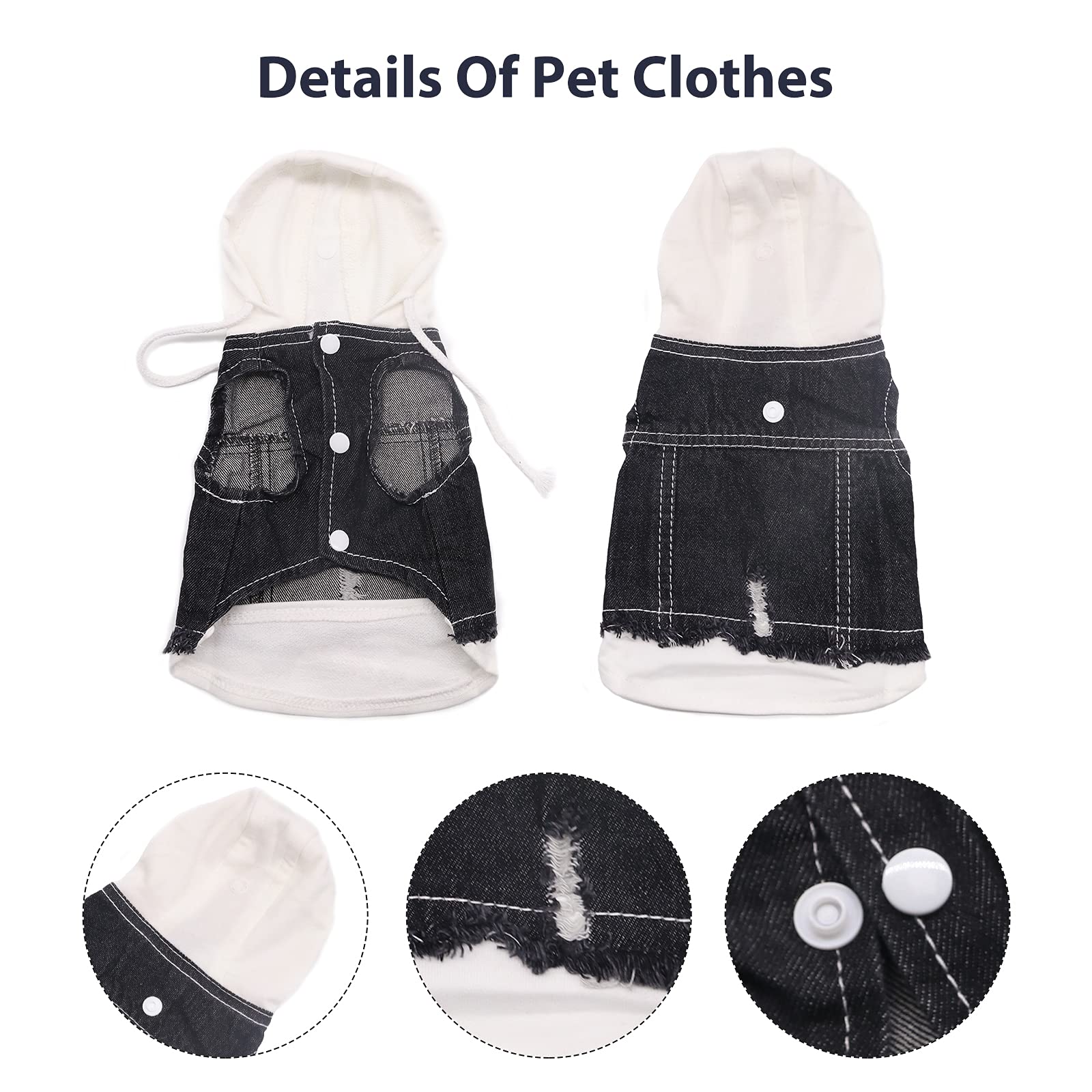 Stylish SILD Pet Clothes - Dog Jeans Jacket & Hoodie for Small to Medium Dogs | Cool Puppy & Cat Outfits | Black-White XXL | Perfect for Outdoor Walks & Winter Protection