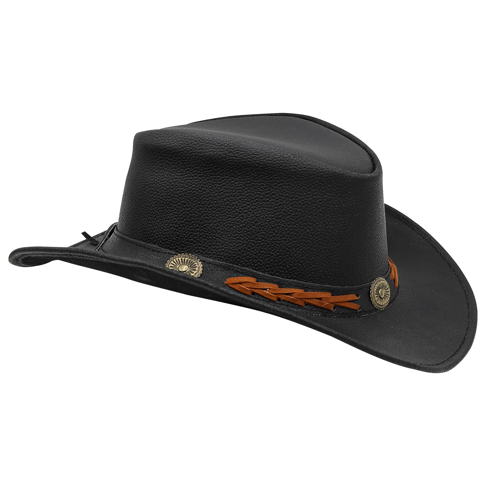 Shapeable Leather Cowboy Hat for Men & Women - Wide Brim Western Outback Hat with Adjustable Fit - Perfect for Rodeo, Country Music Festivals & Outdoor Adventures