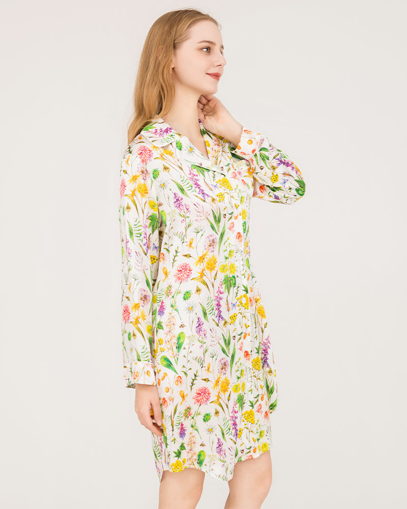 Luxurious Floral Pure Silk Nightgown - Elegant Women's Sleepwear for Comfort & Style - Perfect for Bridal, Honeymoon & Relaxing Evenings