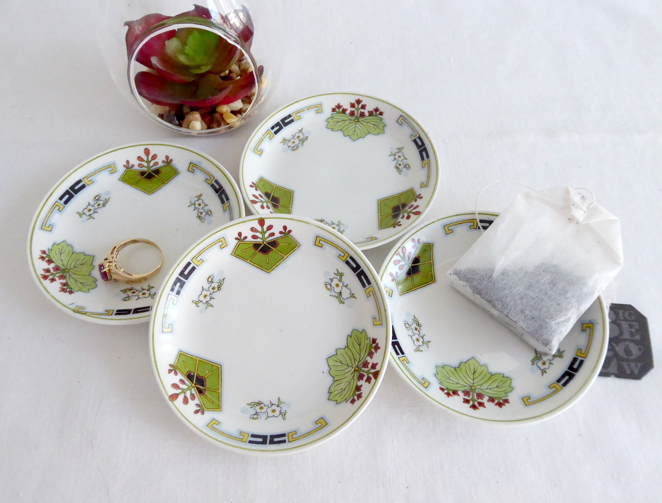Vintage Set of 4 Edwardian Butter Pats - Aesthetic Meakin English Transferware Teabag Caddies - Perfect for Afternoon Tea, Vintage Tableware Collections & Cottagecore Decor