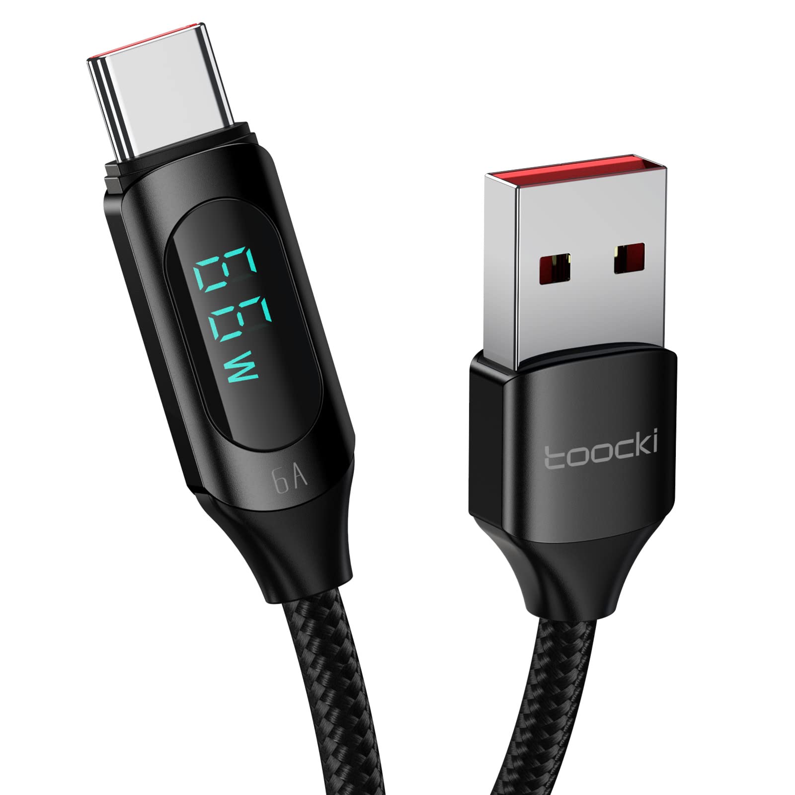 Fast Charging USB A to USB C Cable 5A PD 100W 6.6FT with LED Display | 480Mbps Data Transfer | Nylon Braided for iPhone 15 Pro Max, Galaxy, iPad, MacBook | Durable & Tangle-Free | Perfect for Home, Office & Travel Charging (Black)