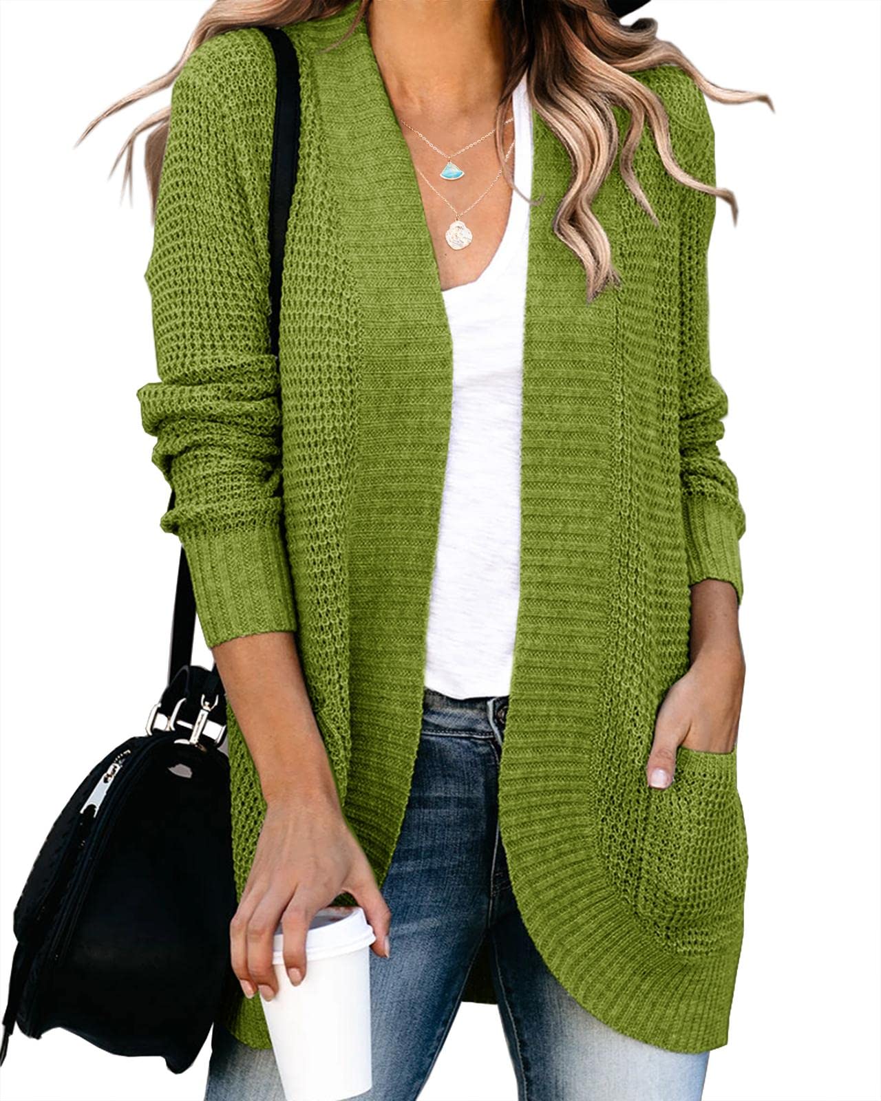 Saodimallsu Women's Loose Open Front Cardigan - Long Sleeve Lightweight Knit Sweater Coat with Pockets | Casual Fall & Winter Layering Piece for Office, Lounge & Outdoors