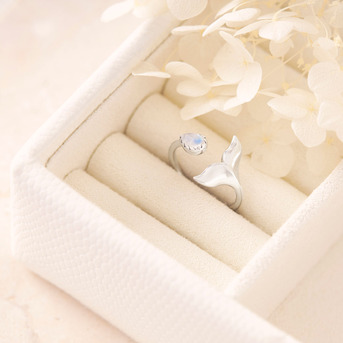 Whale Tail Moonstone Ring - Elegant Sterling Silver Jewelry for Women, Perfect for Everyday Wear & Special Occasions