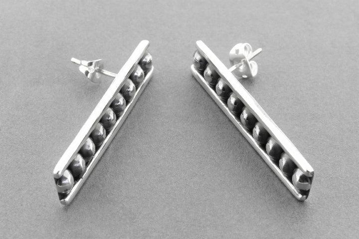 Long Rectangle and Ball Drop Stud Earrings - Sterling Silver Jewelry for Women - Perfect for Parties, Weddings & Everyday Wear