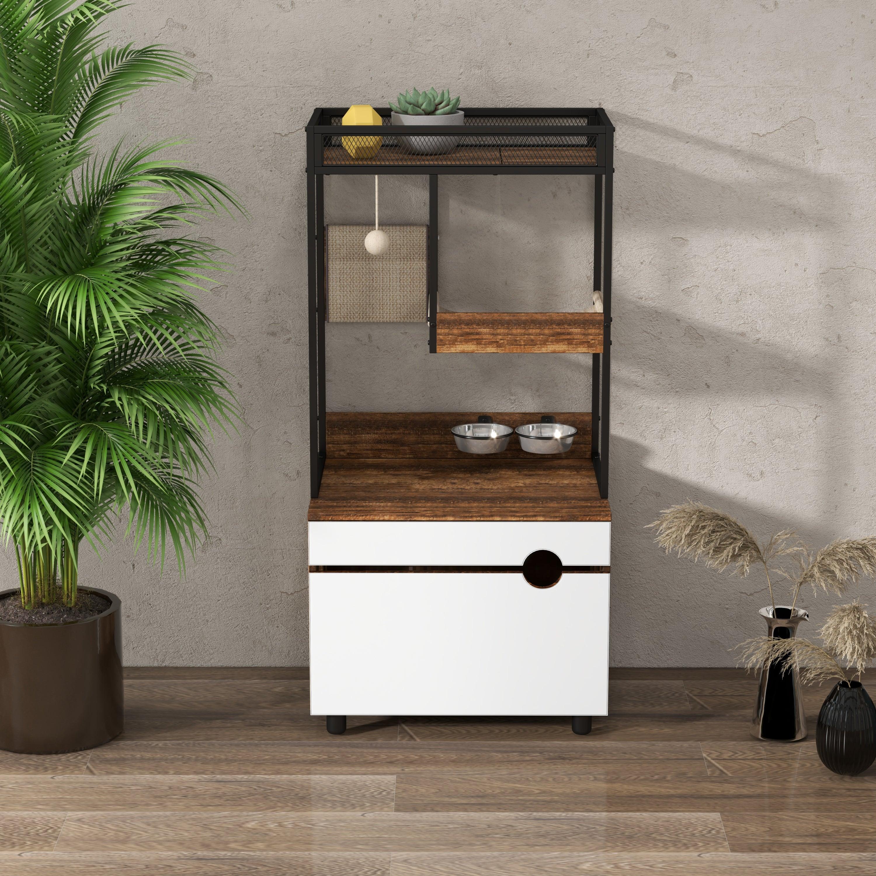 Cat Litter Box Enclosure with Cat Tree Tower - Modern Cat Furniture Cabinet for Home Decor | Perfect for Small Spaces & Multi-Cat Households
