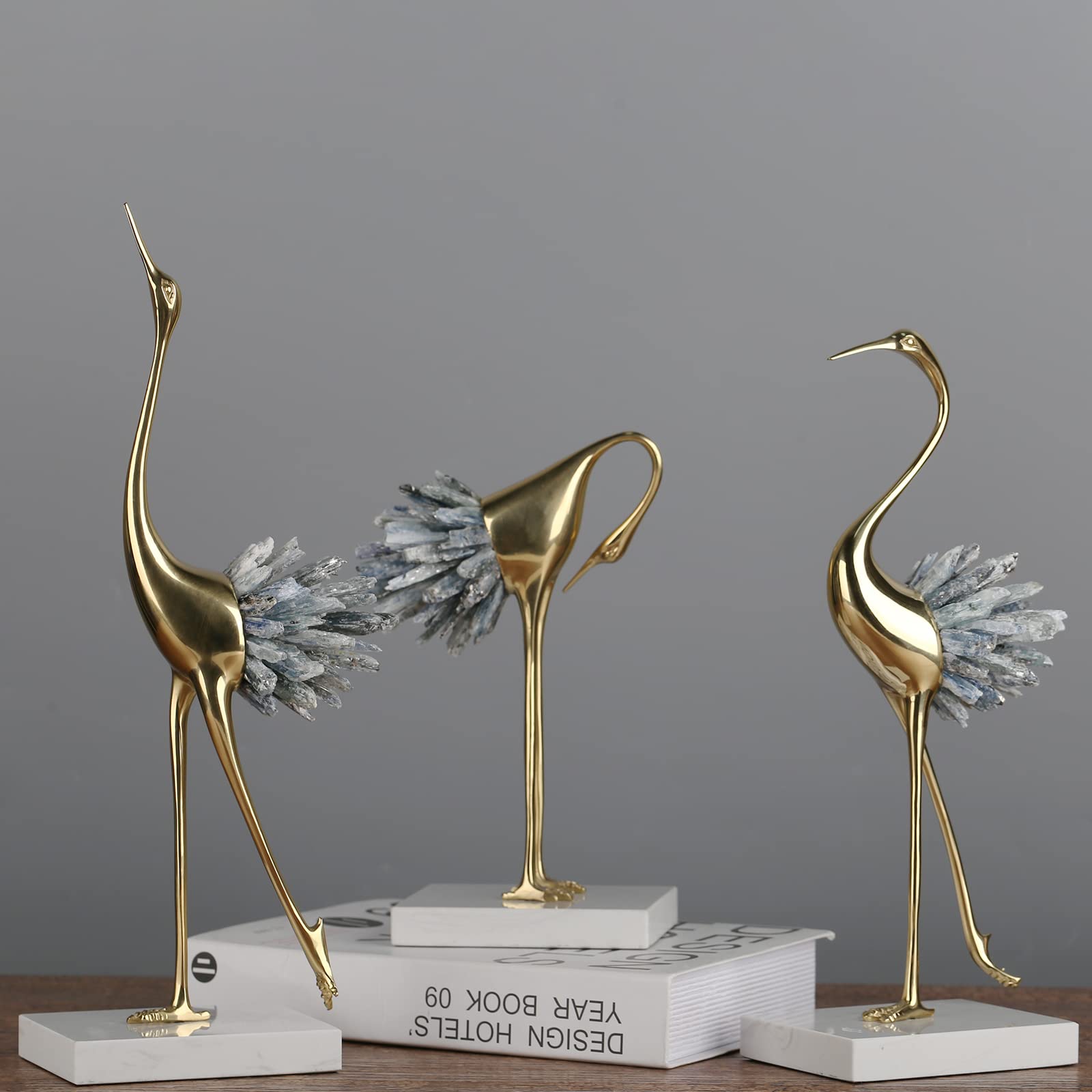 Suruim Gold Brass Bird Statues - Elegant Modern Crystal Home Decor Accents for Living Room, Bedroom, Office Desk & Cabinets - Perfect for Shelf Displays, Wedding Centerpieces & Luxury Gift Giving (Blue)
