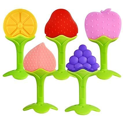 2 Pack Baby Soft Silicone Fruit-Shaped Orange Teether with Fresh Fruit & Vegetable Feeder - BPA Free, Safe for Infants 6+ Months - Perfect for Soothing Sore Gums During Teething & Introducing Solid Foods