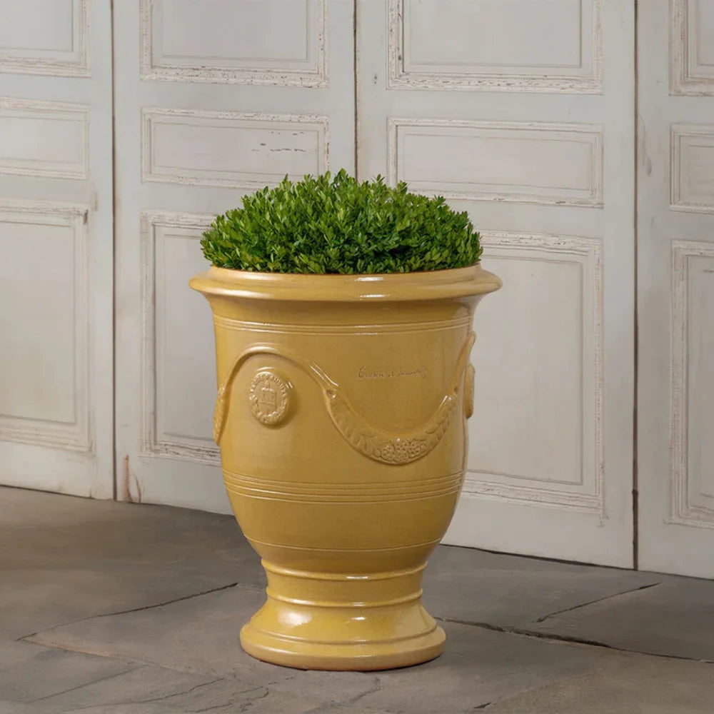 Yellow Anduze Outdoor Planter - Large French Garden Flower Pot for Patio, Balcony & Backyard Decor - Weather-Resistant Planter for Plants, Herbs & Succulents