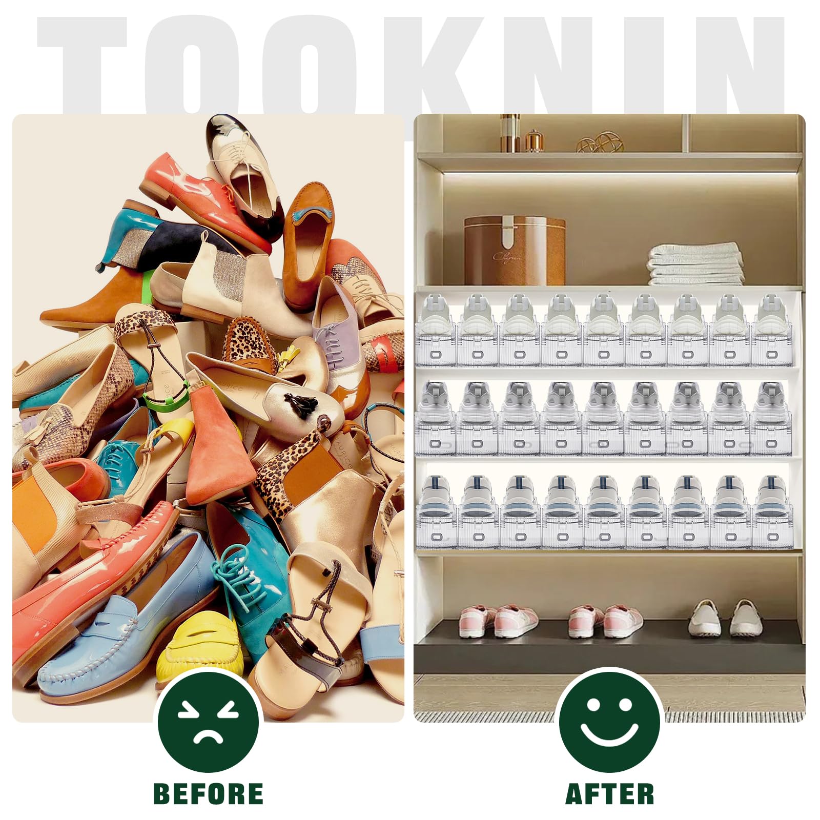 10-Pack Adjustable Transparent Shoe Stackers - Double Layer Shoe Rack Organizer for Closet Space Saving | Perfect for Sneakers, Heels & Boots Storage in Small Spaces