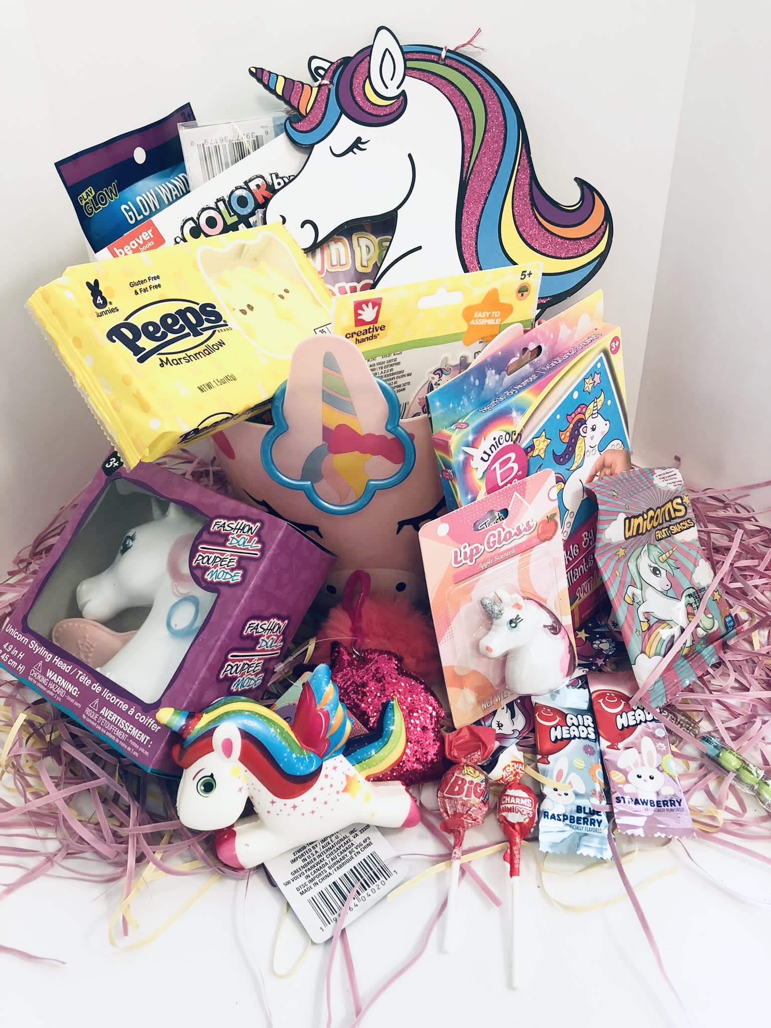 Happy Easter Pink Unicorn Basket - DIY Premade Easter Basket for Toddler Girls, Birthday Gifts, Get Well Presents, Candy Eggs, Party Favors, Decorations - Perfect for Easter Celebrations, Birthday Parties, and Holiday Gift Giving